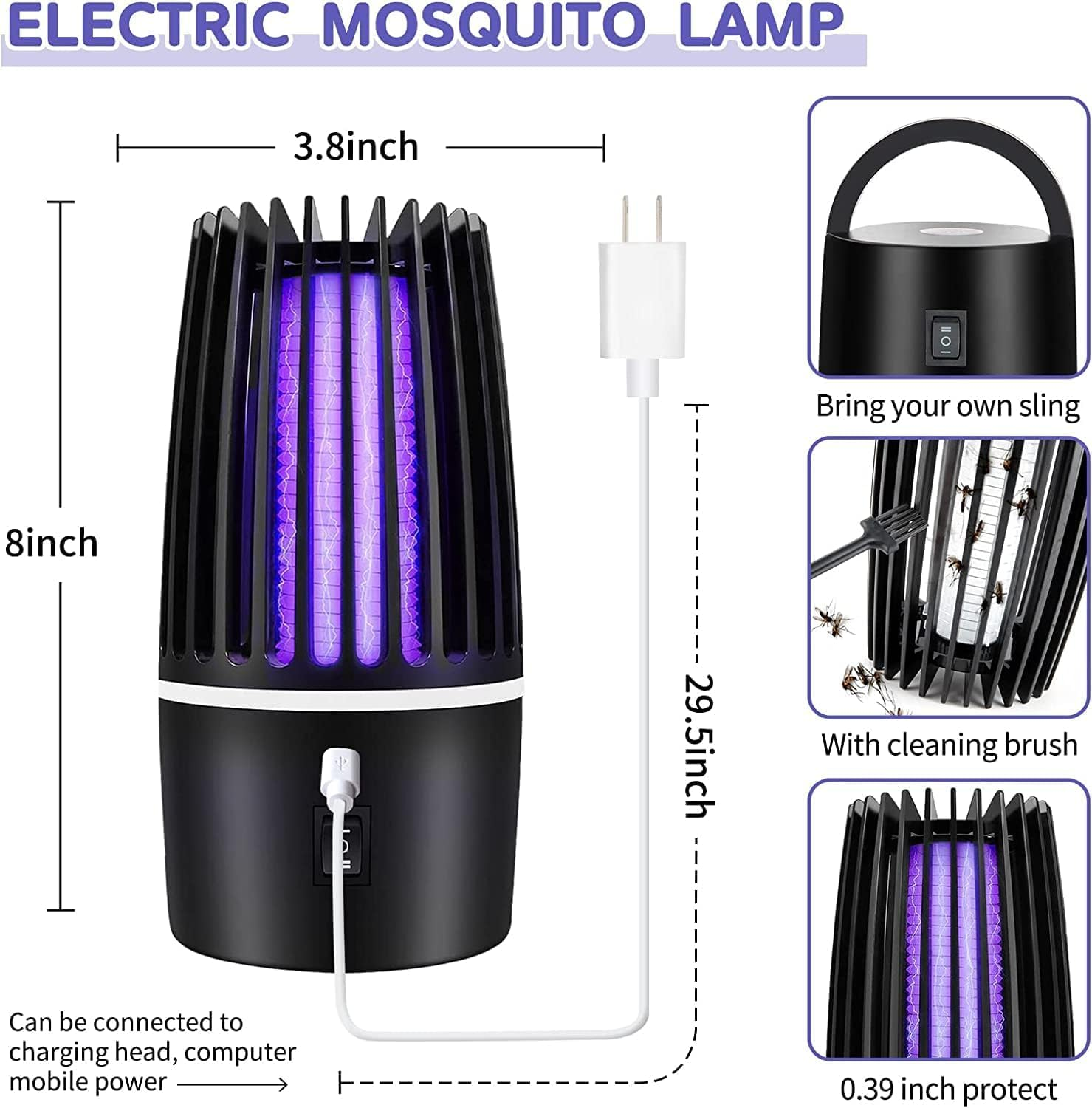 Bug Zapper, 2 in 1 Mosquito Killer Lamp, Portable Zappers with Night Light, 4000Mah USB Rechargeable Mosquito Killer Electric Lamp Insect Repellent, Indoor Outdoor Pest Control Trap Bug Zapper image number 5