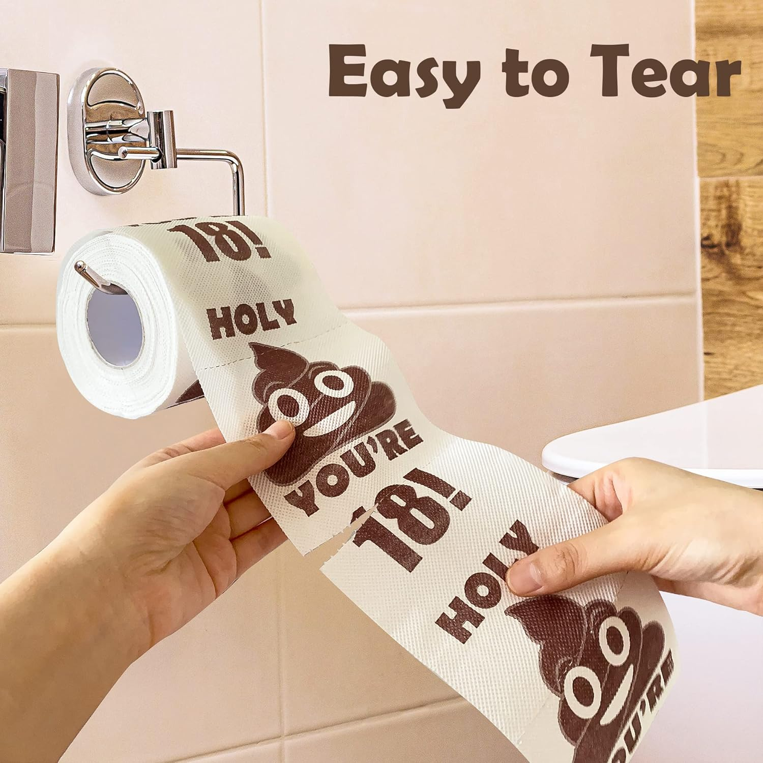 UFRITAN Happy 18Th Birthday Gifts, 3-Ply Funny Toilet Paper Roll, Holy Poop You'Re 16 Printed Gag Gift, Pranks & Surprises Bathroom Decor for Boys Son Girls, Cheers to 18 Bday Party Supplies, 4X4'' image number 3