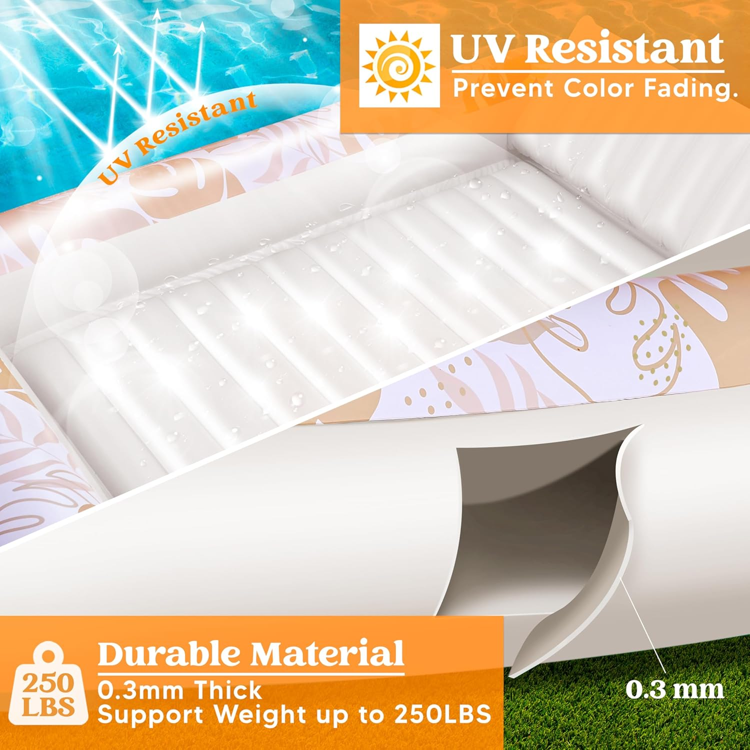 SLOOSH Inflatable Tanning Pool Lounger Float, 70" X 46" Pool Floats Adult with Pillow, 4 in 1 Suntan Tub Raft Floatie,Sunbathing Bed Lounge for Water Blow up Kids Ball Pit Party Gifts, L-Champagne image number 5