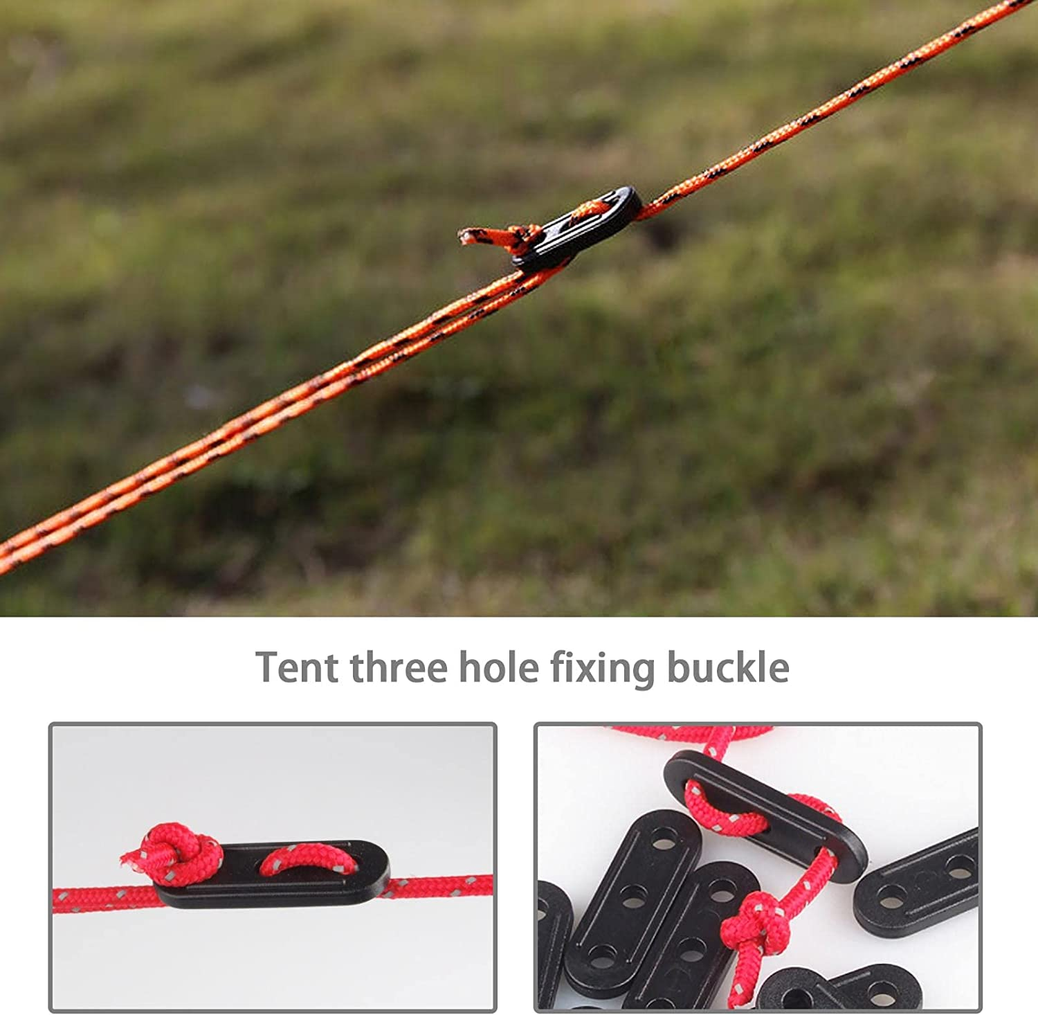 30PCS 3 Holes Rope Tensioner Cord Adjuster Plastic Tent Rope Fastener for Camping Hiking Picnic Tent Shade Tarp Canopy Outdoor Activities 4Mm Hole Diameter