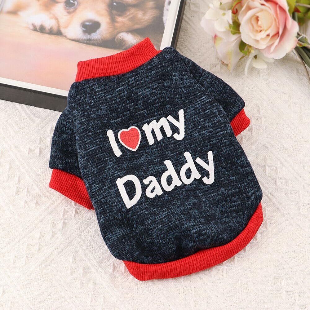 Pet Clothes, Winter Dog Sweater I Love My Mom/Dad Dog Sweatshirt Outfit Warm Dog Costume for Puppy Small Dogs (Daddy, XS) image number 5