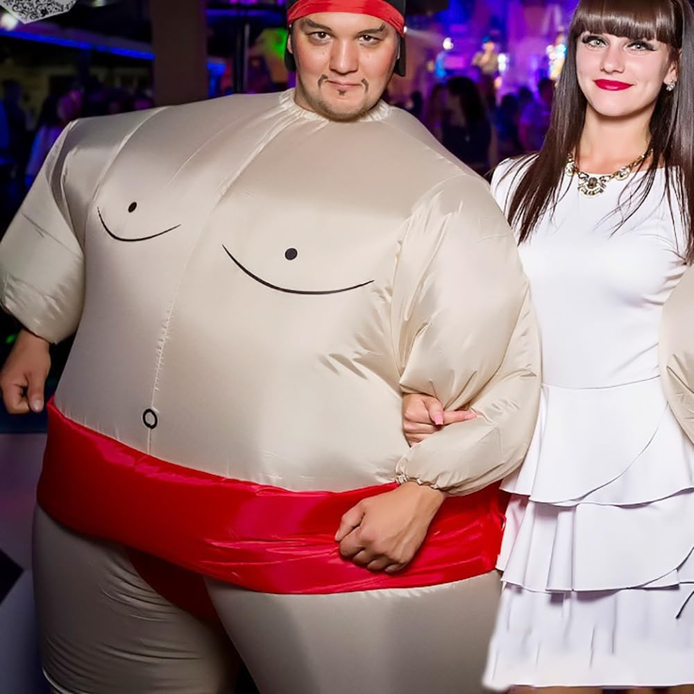 Inflatable Sumo Wrestler Suit Costume for Adult Blow up Halloween Party Fat Suit Fancy Families Member Game - Purple Sumo image number 4