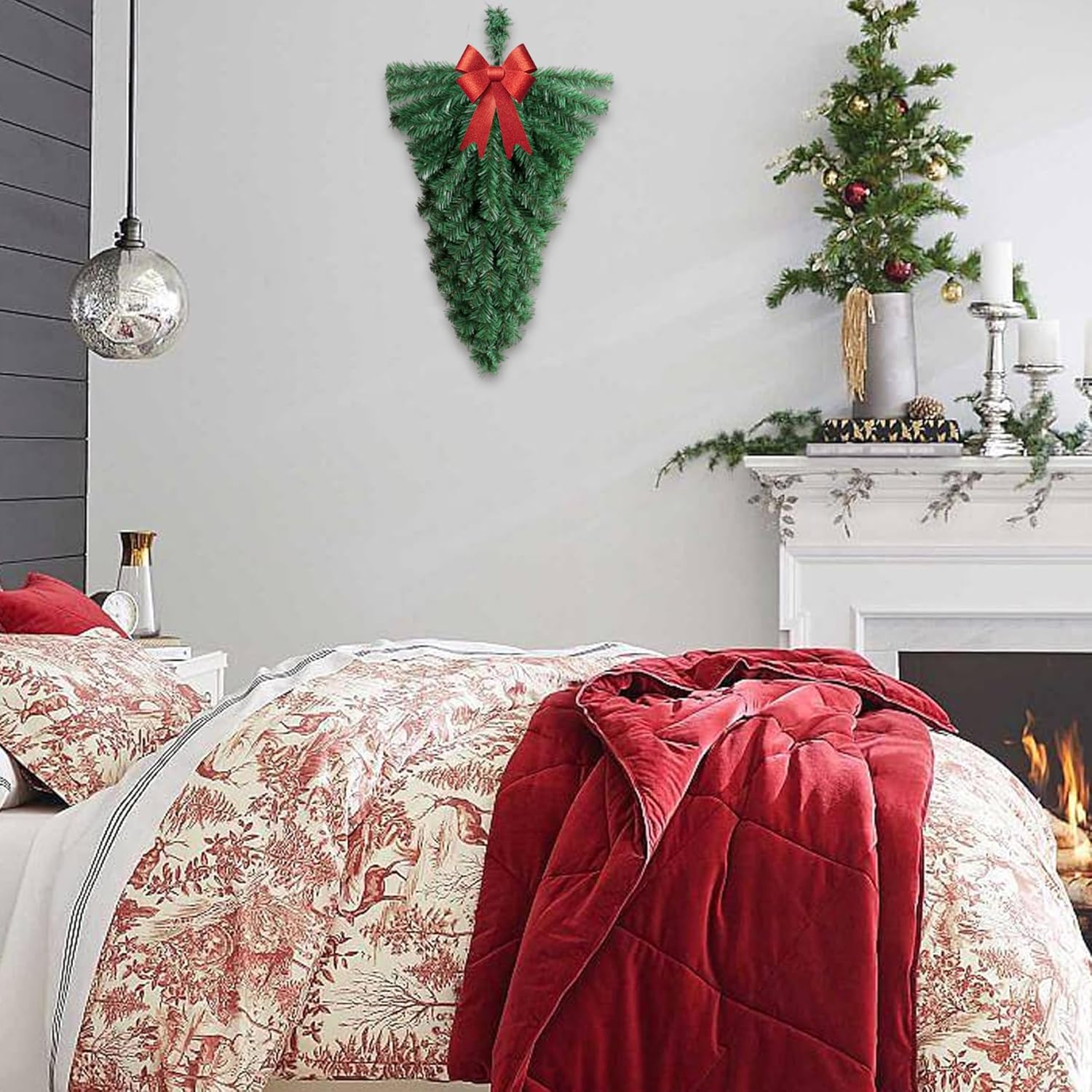 Christmas Swag 2Pcs 45Cm Wreath Base Artificial Upside down Tree Shape Teardrop Swag PVC Christmas Decorations for Front Door Wall Window image number 6