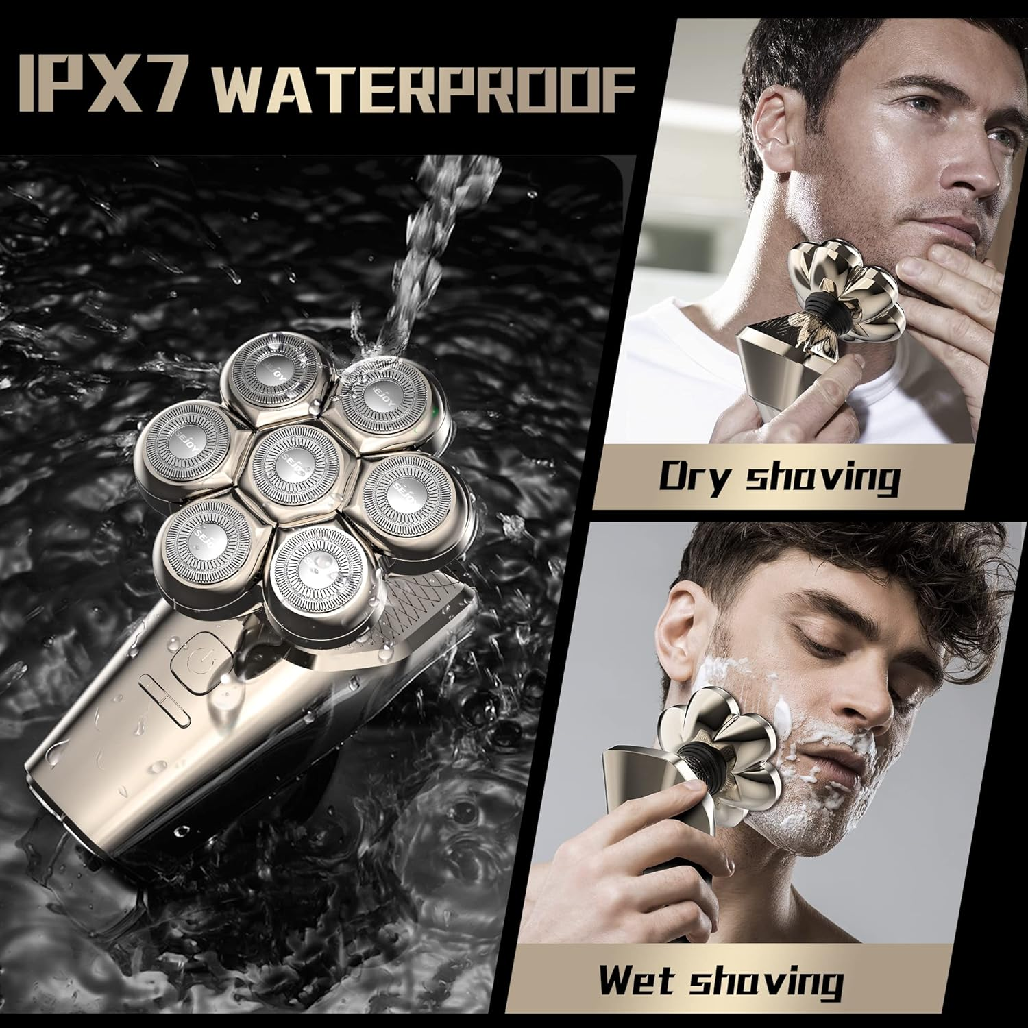 Head Shaver for Bald Men Electric Razor for Men 5-In-1 Multifunctional Electric Head Shaver Wet/Dry 7D Rotary Shaver Grooming Kit Rechargeable LED Display with Clippers, Nose Trimmer, Brush, Massager image number 2