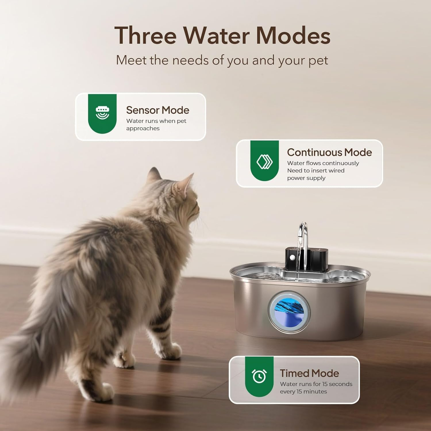 Cat Water Fountain Stainless Steel 3.2L/108Oz, Battery Operated Wireless Pet Fountains for Drinking Indoor, Cordless Kitty Water Dispenser with Ultra Quiet Pump,Multi-Filtration,Easy Clean Bpa-Free