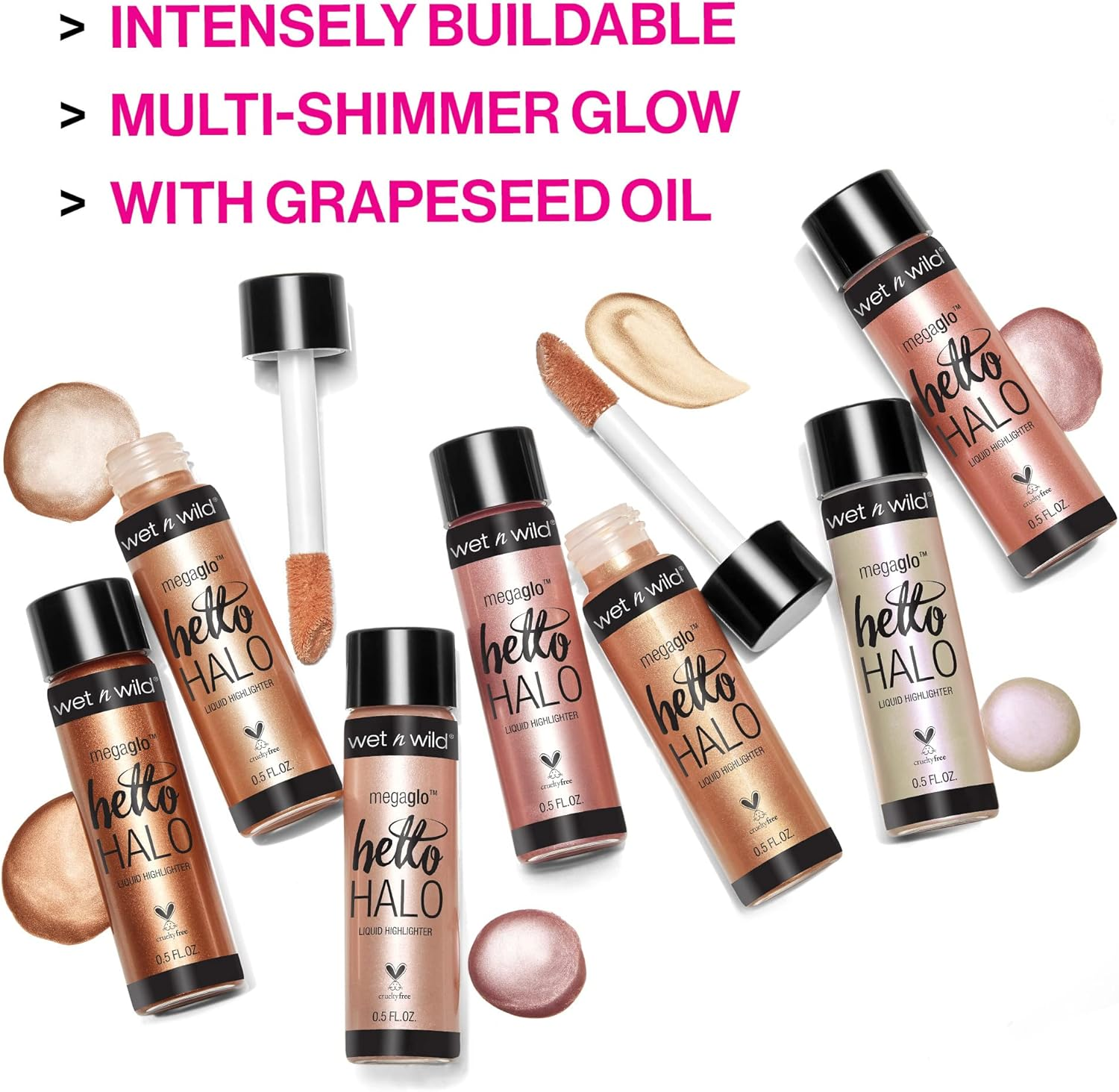 Wet N Wild Megaglo Hello Halo Liquid Highlighter Makeup, Shimmer, Rose Gold Halo, Goodbye