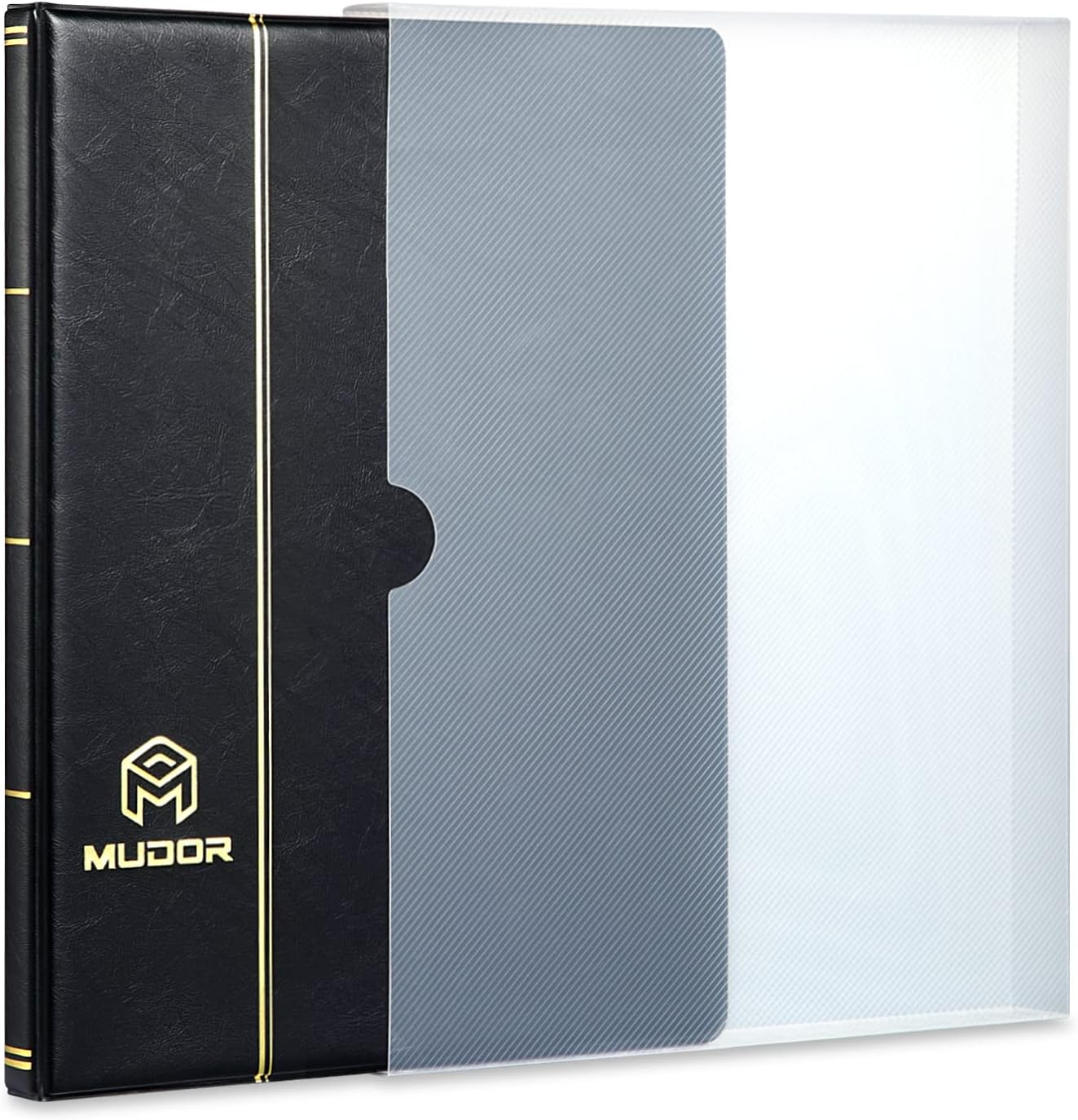 MUDOR Stamp Collecting Album, 7 Rows Pockets Stamp Book for Collectors, 10 Sheets Stamp Stockbook, Black (Black-7 Row)