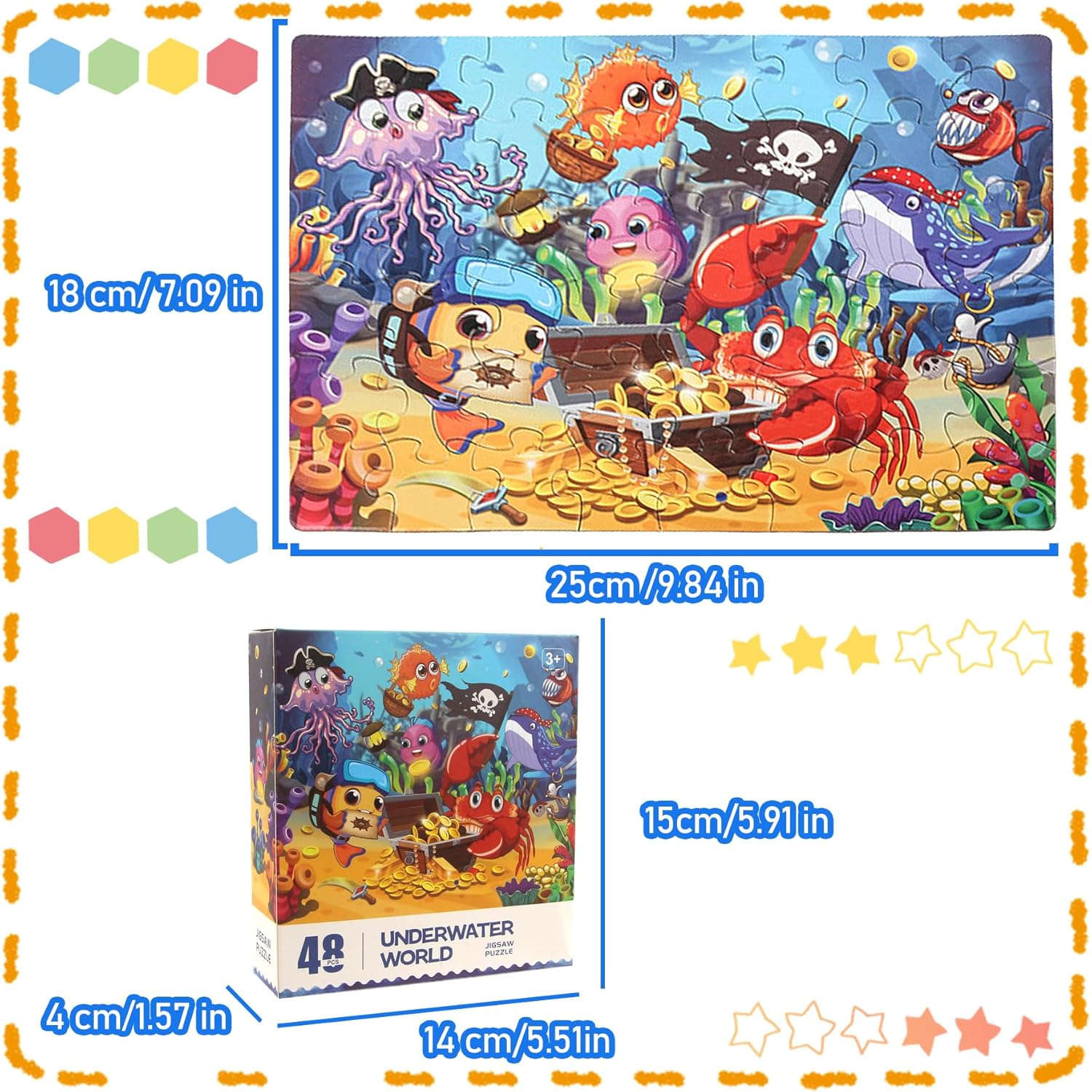 TORMEN Puzzles for Kid Ages 4-6,48Pcs Colored Paper Jigsaw Puzzle Durability Educational Perfect for Family Game Classroom Fun (Ocean Kingdom) image number 5