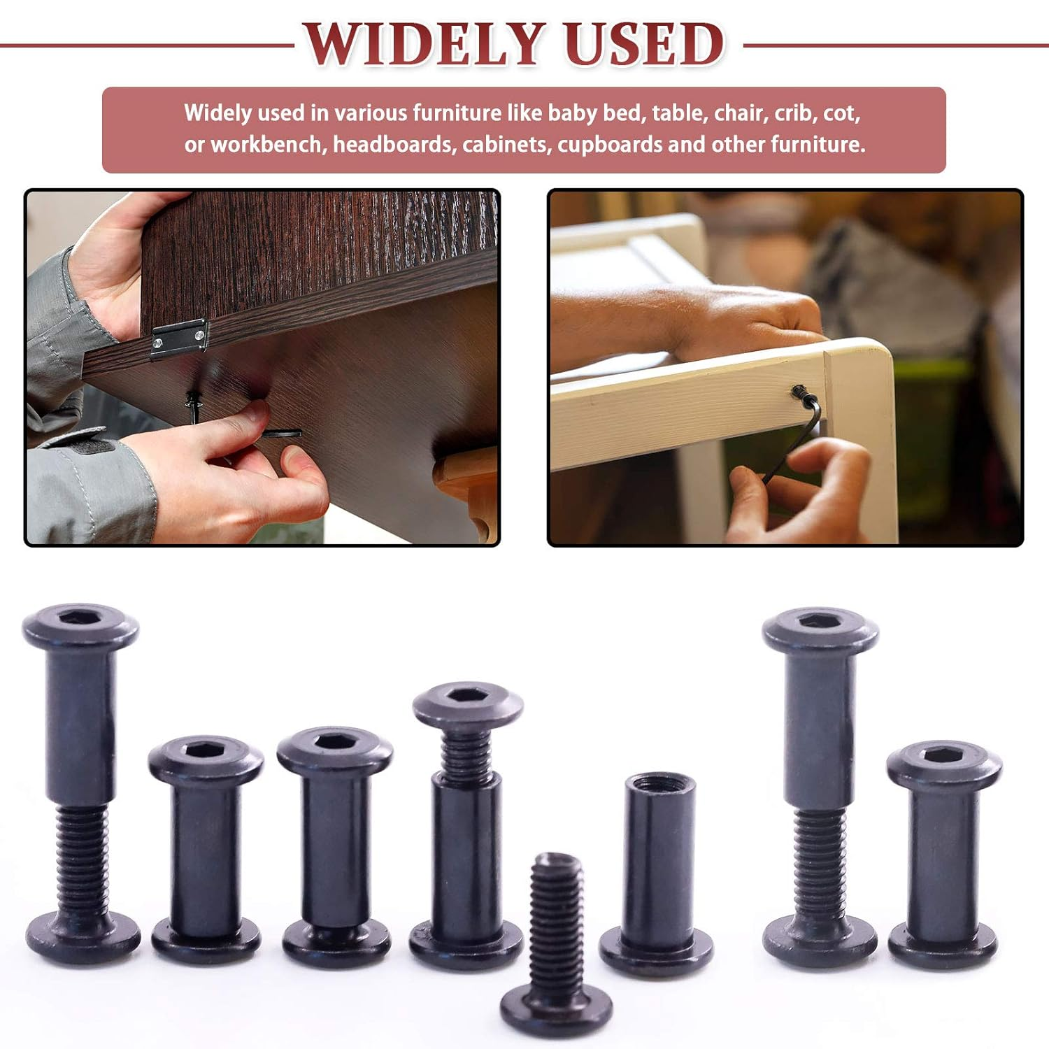 Hilitchi 120Pcs M6 Hex Drive Socket Cap Bolts Kit Countersunk Head Screws Bolts Dowel Barrel Nuts Crib Nuts Assortment Kit for Furniture Hardware Fitting (16/20/25/30/35Mm) image number 6