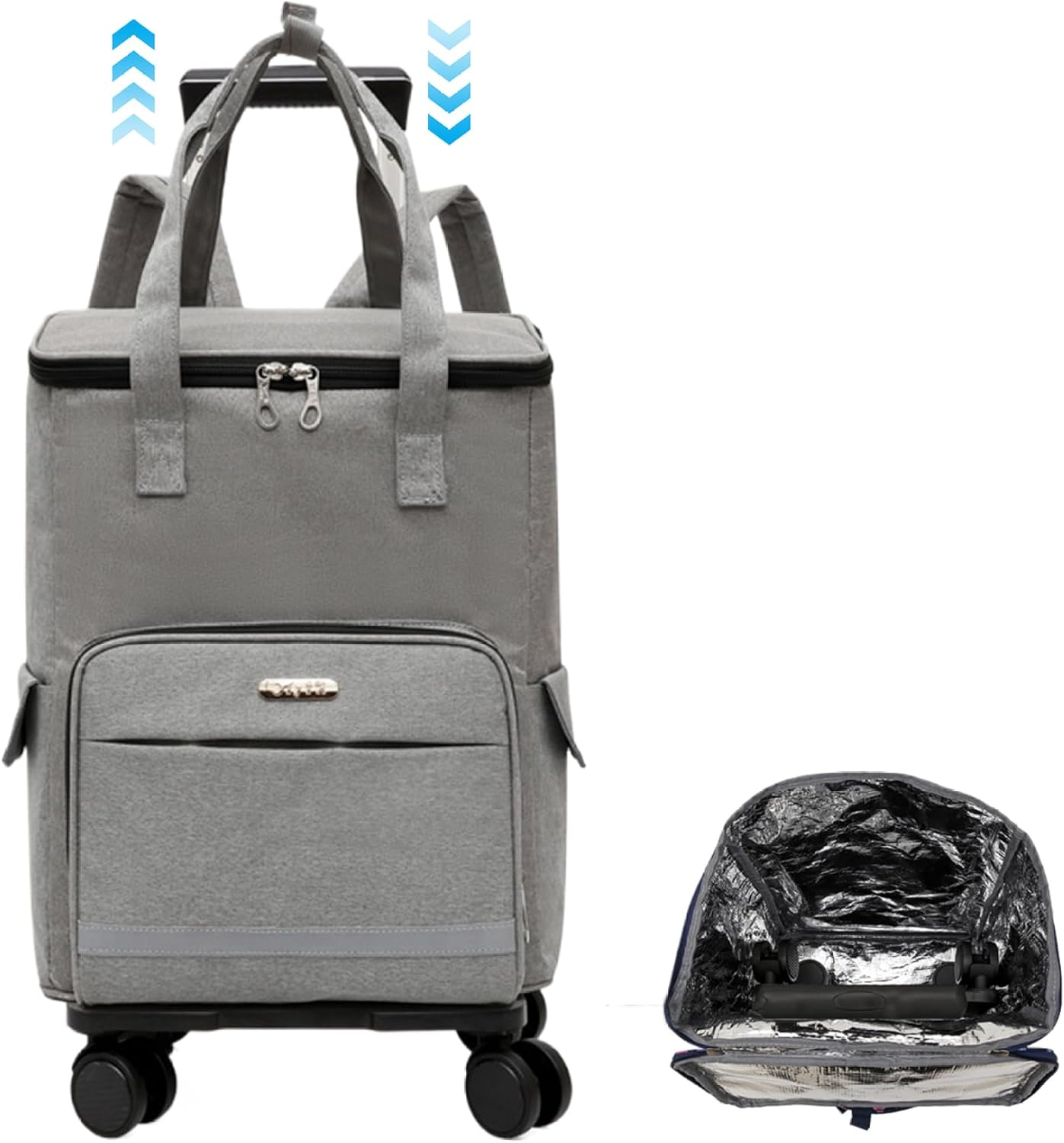 Cooler with Wheels, Cooler with Wheels and Handle, 14X8X18 Inch Oxford Cloth, 3 in 1 Rolling Cooler with Insulated Interior, Ice Chest with Wheels for Camping Picnic Hiking Beach, Travel Cooler image number 2