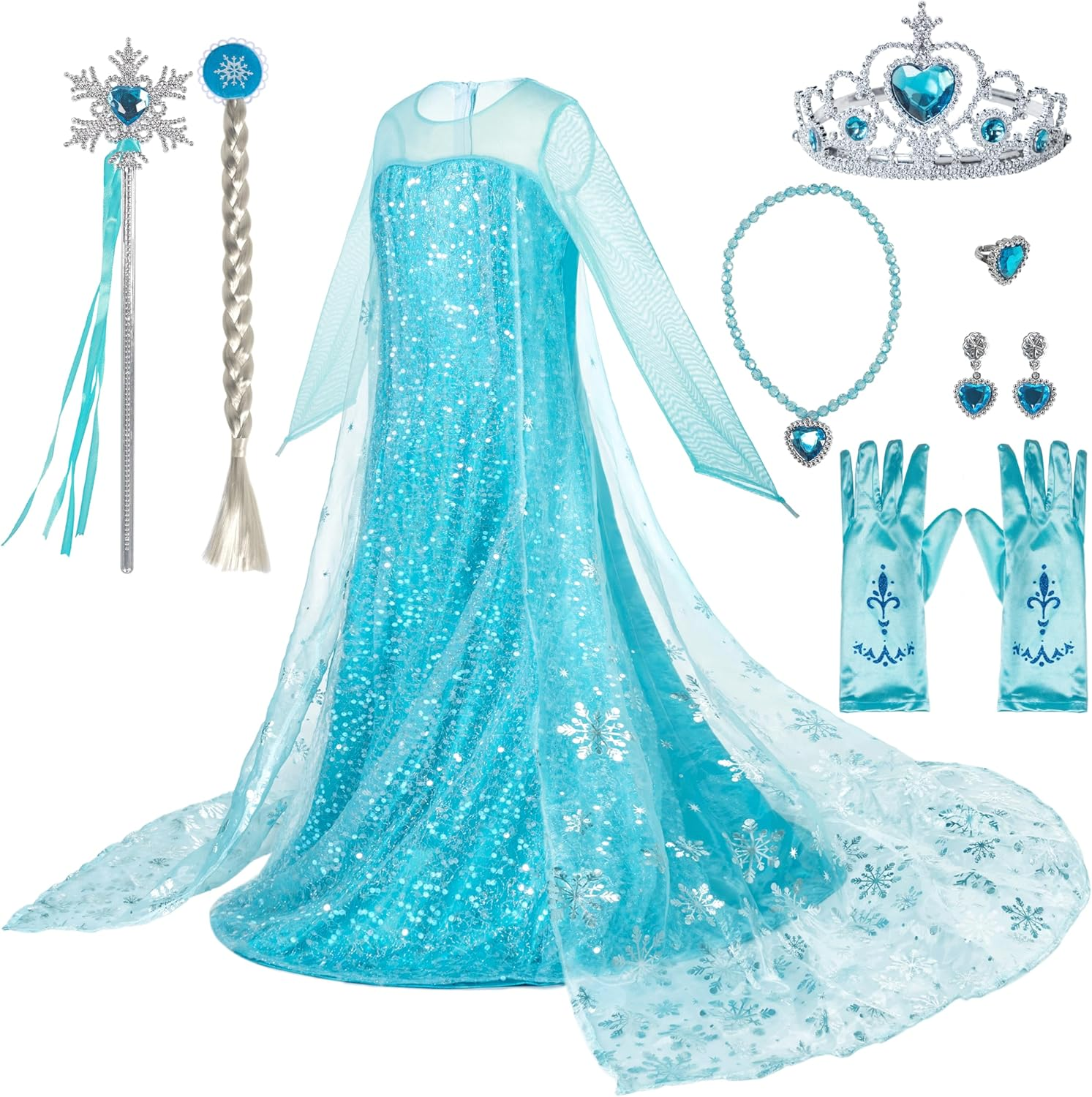 Spooktacular Creations Ice Princess Dress for Girls, Snow Princess Costume, Sequin Dress with Cape for Kid Halloween Birthday image number 1