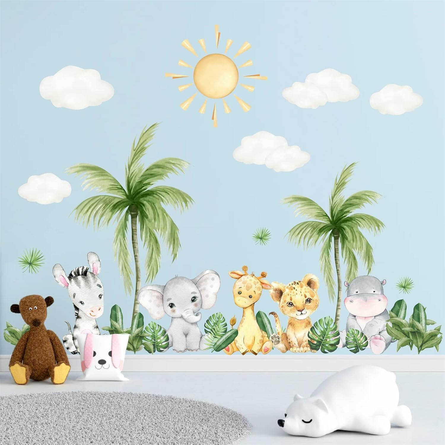 Cartoon Tree Animal Wall Stickers Safari Jungle Animal Wall Decals Cute Animal Wall Stickers Jungle Tree Wall Decals Zoo Animal Wall Stickers for Baby Room Nursery Living Room image number 4