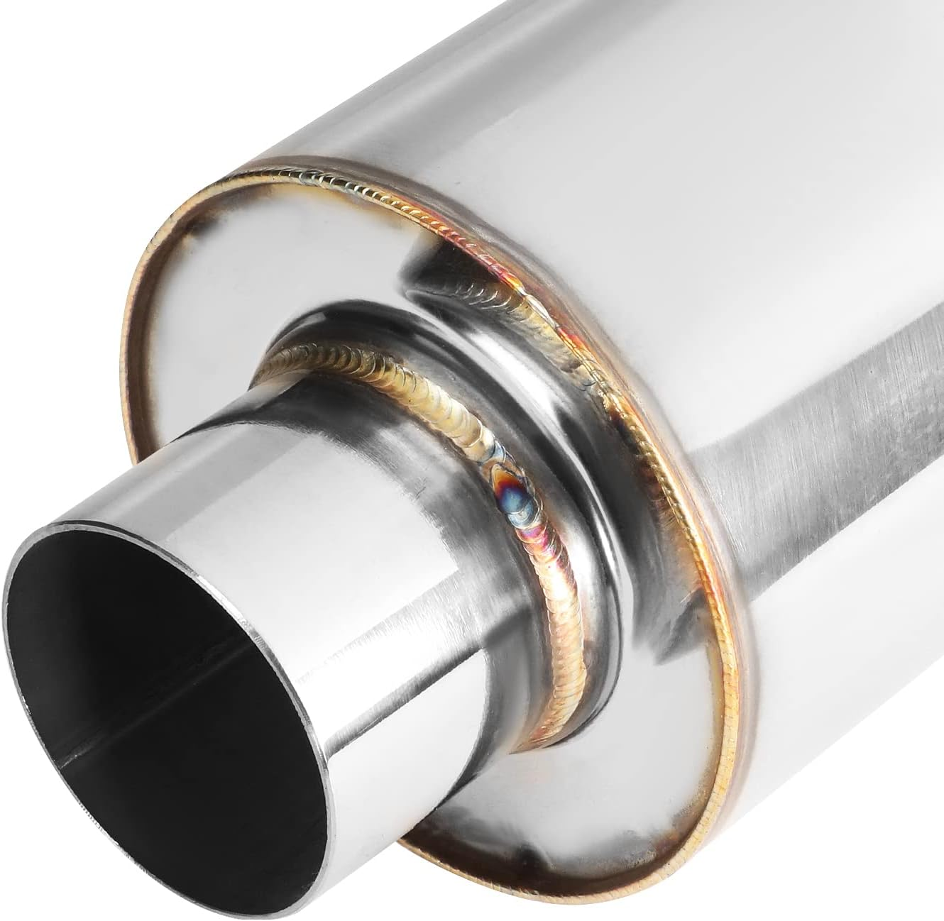 DNA MOTORING EXA-MF-001-T1 4" OD Stainless Steel Straight through Exhaust Muffler Universal,3" Outlet, 2" Inlet,Diagonal Cut image number 2