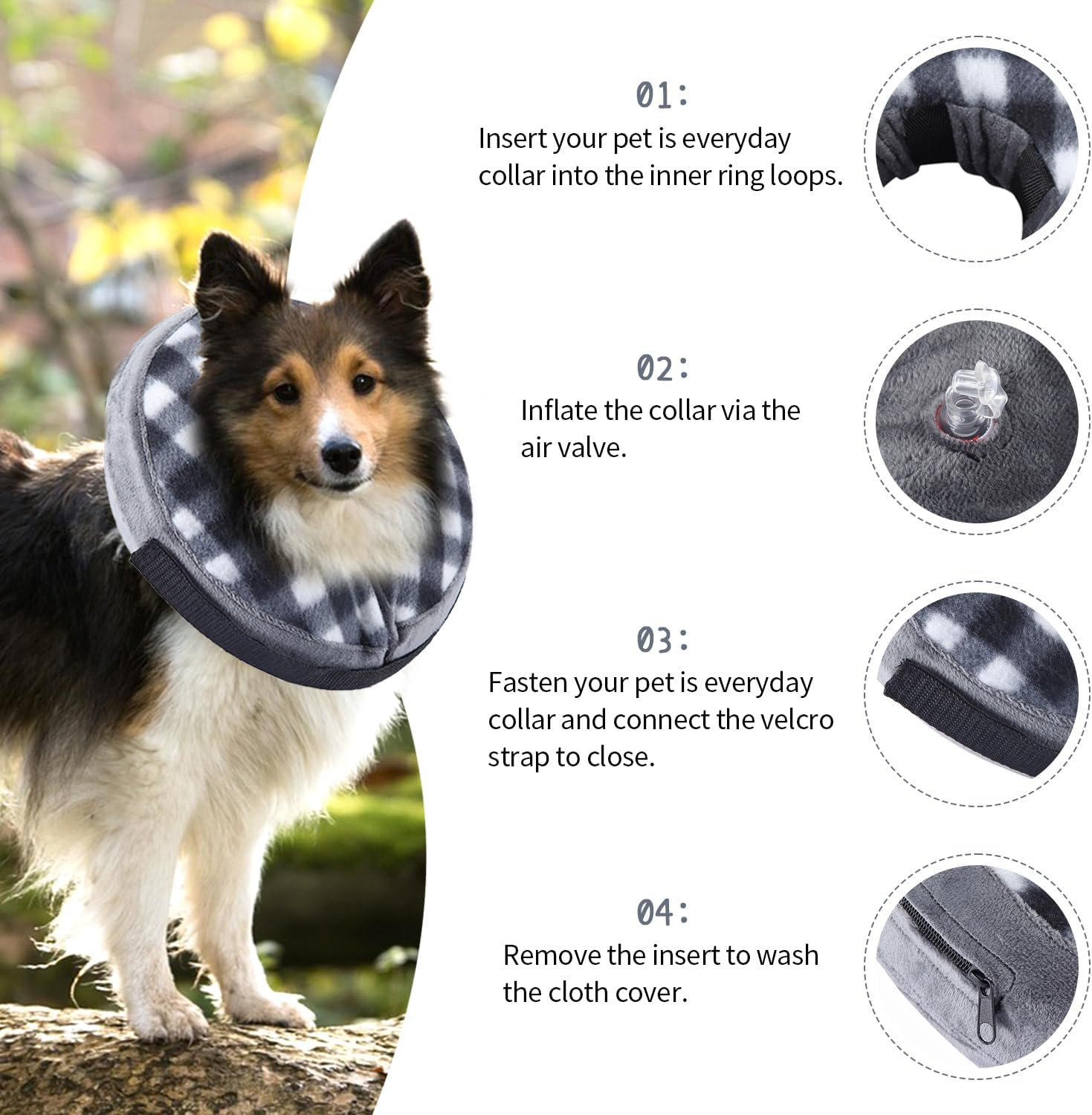 NACOCO Inflatable Dog Collar Recovery - Soft Protective Cat Cone for Pets to Prevent from Touching Stitches after Surgery Adjustable (Small, Grey) image number 5