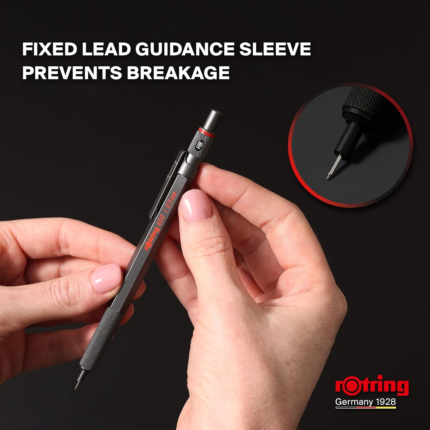 Rotring 500 Mechanical Pencil | 0.5Mm HB Lead | Green Hexagonal Plastic Barrel and Non-Slip Textured Metal Grip image number 1