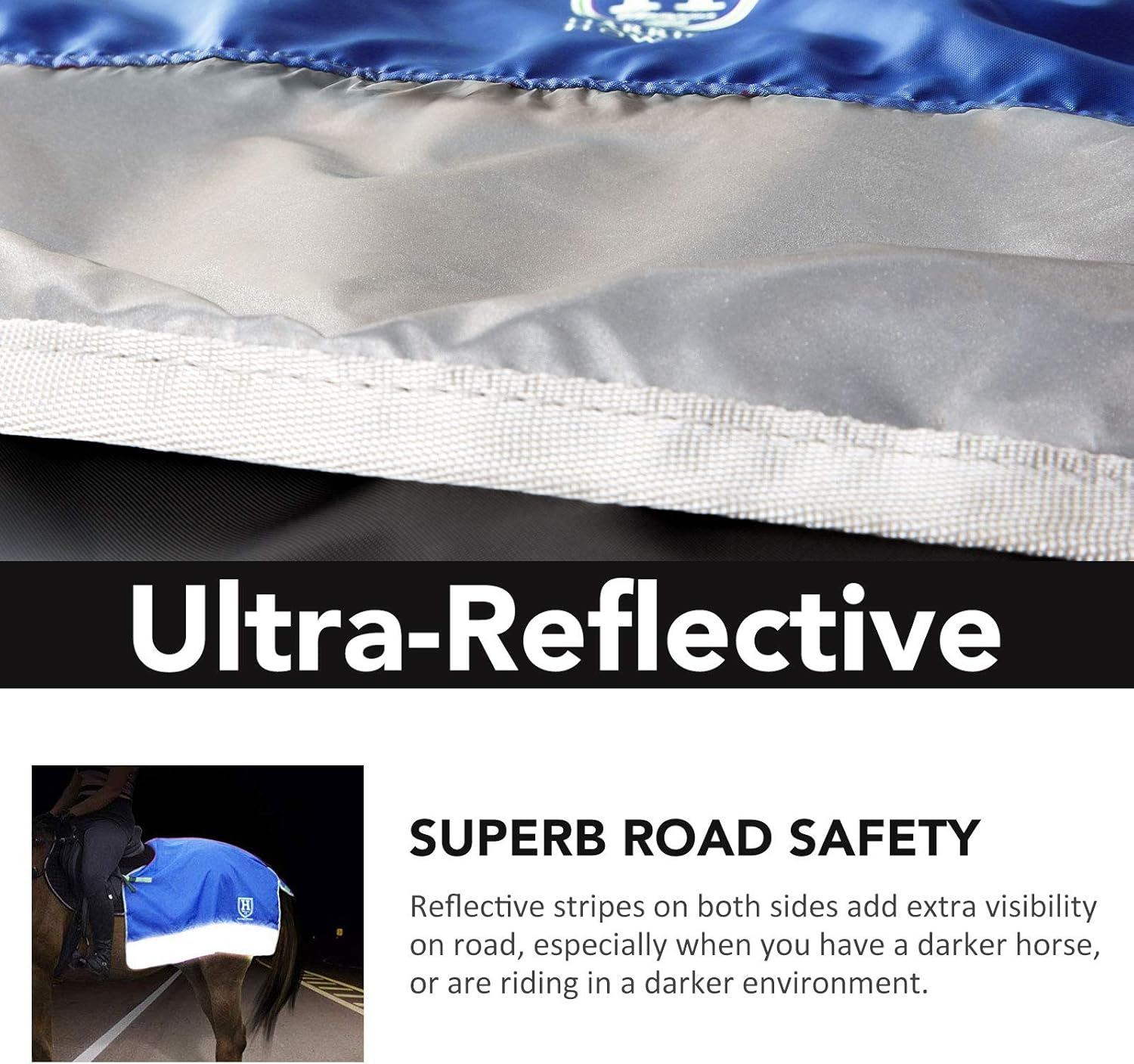 Harrison Howard Focalmax Quarter Horse Exercise Sheet Horse Competition Rug Hi-Vis Reflective Superb Night Safety with Tail Flap image number 2