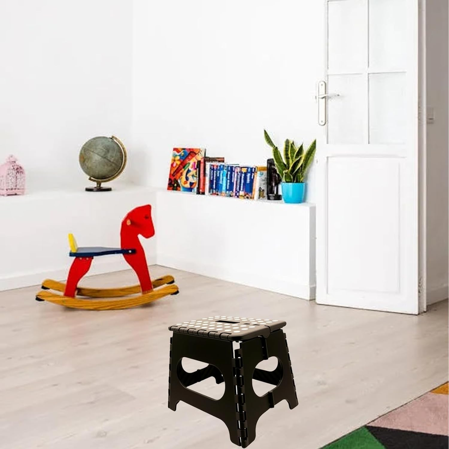 Folding Step Stool 11", Durable Kids Step Stool, Heavy Duty Step Stools for Adults, Compact Foot Stools, Light-Skid Resistant and Open with One Flip for Kitchen, Bathroom, Holds up to 300 Lbs (Black) - White image number 6