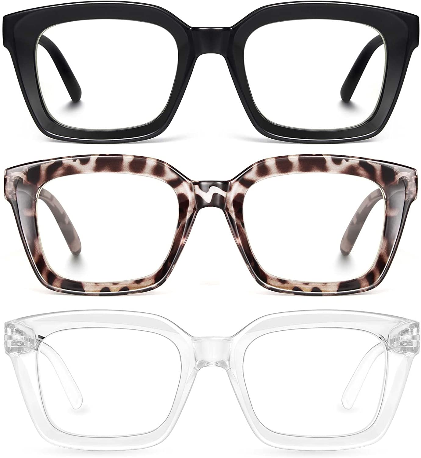 IBOANN Blue Light Glasses Women Men 3 Pack anti Eye Strain Computer Gaming Eyeglasses - Fashion Oversized Square Frame image number 2