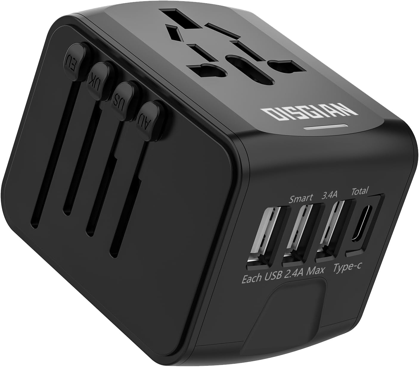 Travel Adapter, Universal International Power Adapter with 3USB Port and Type-C International Wall Charger Worldwide AC Power Plug for Multi-Nation Travel UK, EU, AU over 200 Countries (Green) - Black image number 0