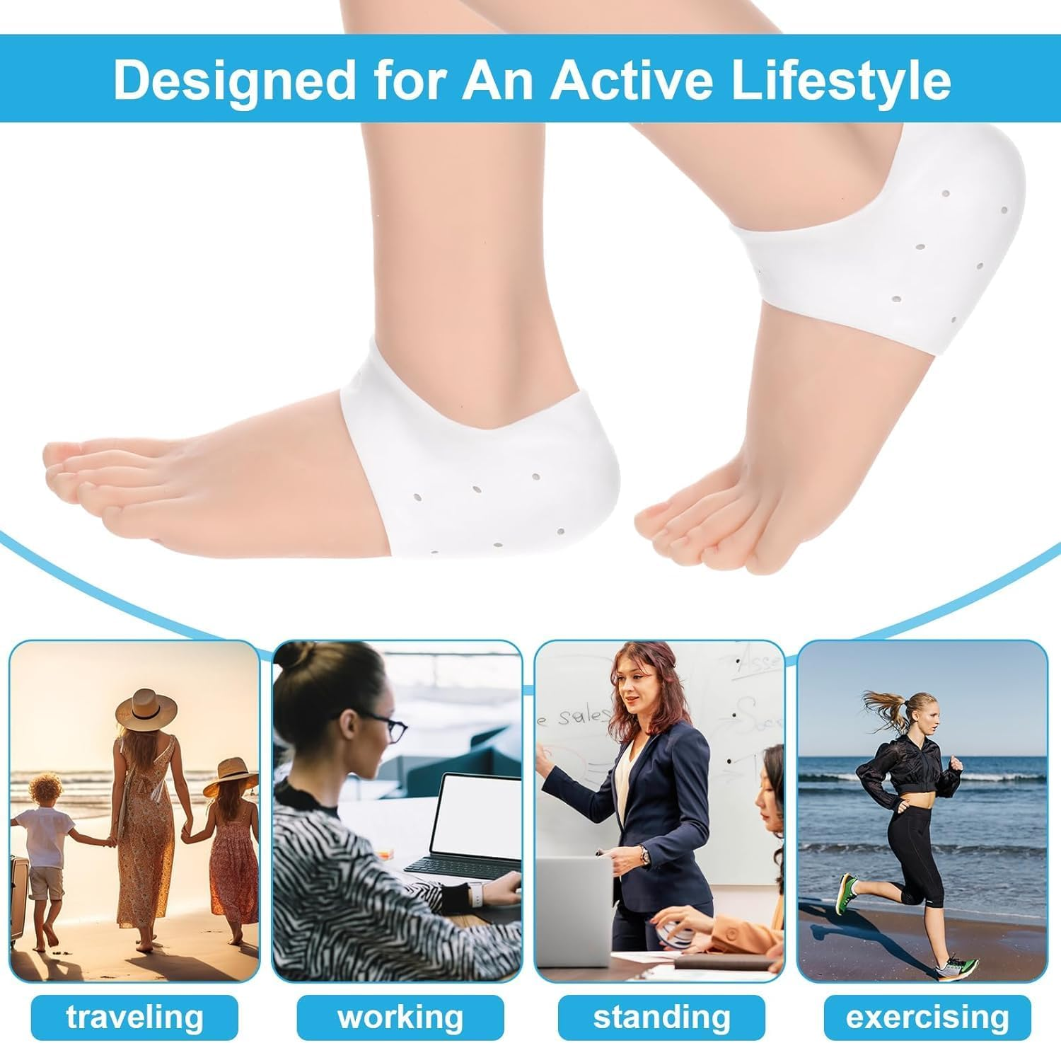 Silicone Gel Heel Socks Silicone Gel Guard,4Pairs Silicone Heel Protector Heel Cups,Silicone Gel Heel Protectors Heel Cups,Silicone Heel Protectors Heel Cups image number 2