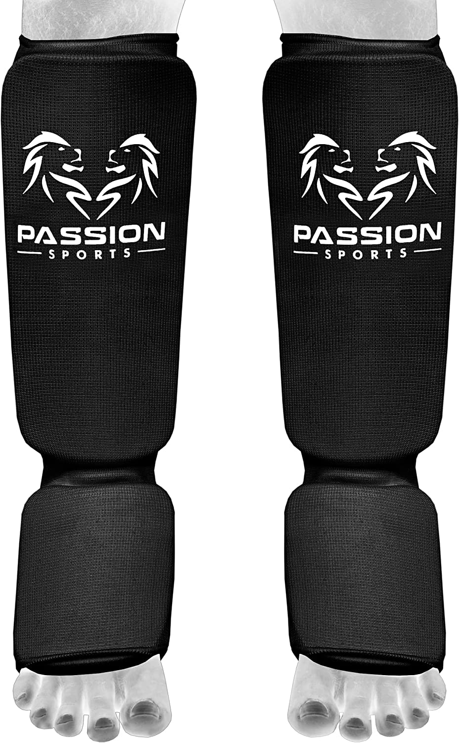 MMA Shin Instep Thick Padded Guard - Shin Instep Guard (Pair) Elasticated-Cotton Ideal for Martial Arts, Boxing, Taekwondo and Karate