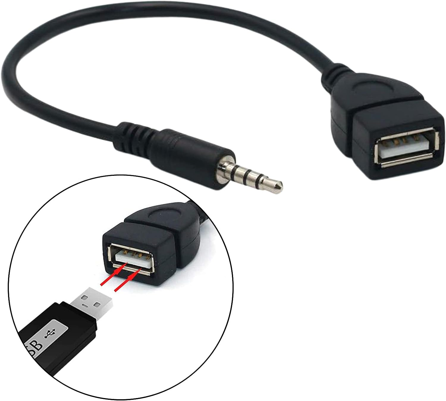 KESOTO AUX to USB 3.5Mm Male Aux Audio Plug to USB Female Converter Cable Cord Converter Cable, Black image number 1