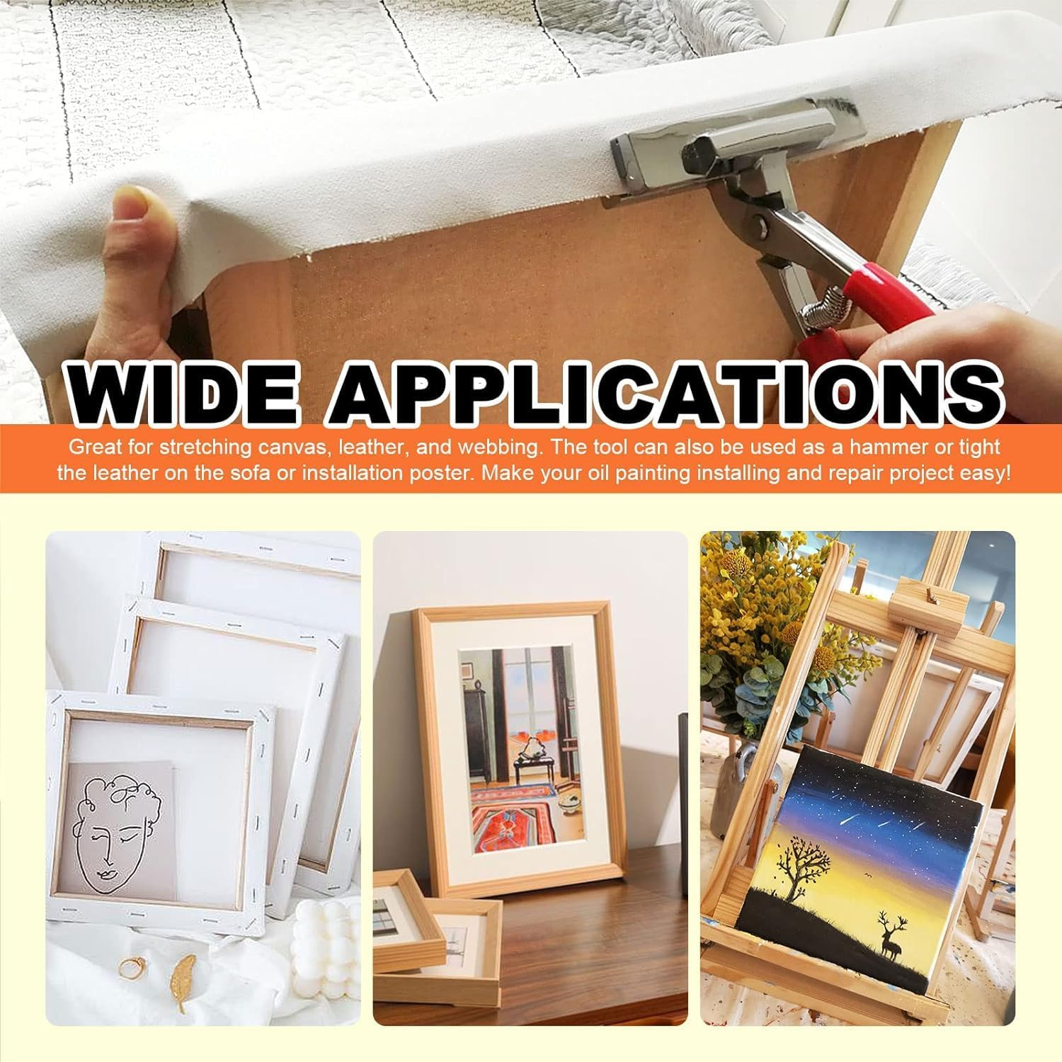 Canvas Stretcher Pliers with Staple Remover, Canvas Stretching Pliers with Spring Return Handle, Stainless Steel Canvas Stretching Pliers for Art Oil Painting Canvas image number 2