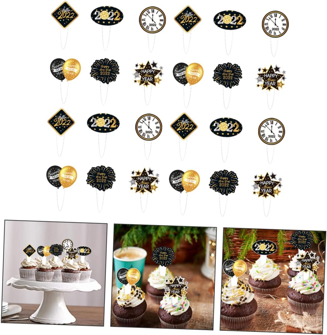 Jojofuny 24Pcs Year Cake Insert Dessert Toppers Year Decorations for Birthday Party Supplies image number 1