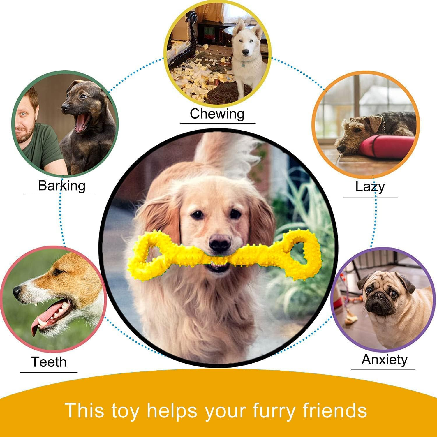 Dog Chew Bone Toy for Aggressive Chewers, Made of Hard Rubber, Durable Chew Toy, Durable and Virtually Indestructible, Cleaning Teeth and Massaging Gums (Yellow) image number 2