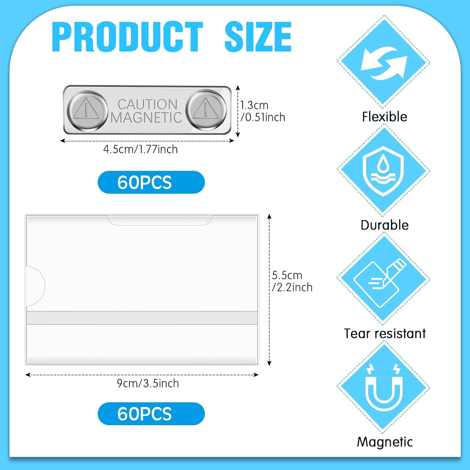 Faccito Magnetic Name Badge Holder 9 X 5.5 Cm ID PVC Name Badges Magnet Name Tags for Clothing Work Conference Badge Horizontal Badge Holder for School Business (Pack of 60) image number 4