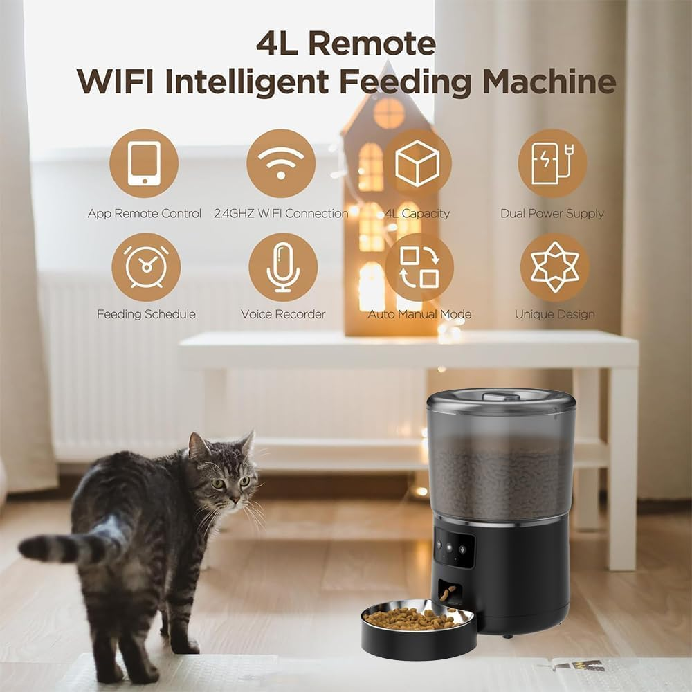 Automatic Cat Feeder, Smart Wifi 4L Cat Food Dispenser of 6 Meals with 10S Voice Recorder & Timer, Automatic Dog Feeder with Freshness Preservation Support Dual Power for Cats and Dogs image number 2