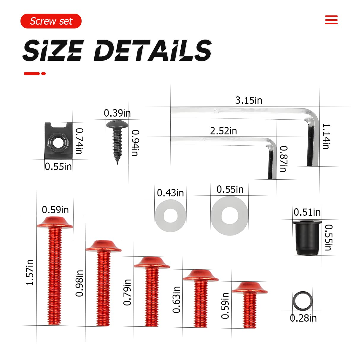 BELOMI Motorcycle Fairing Bolt Kit, 177Pcs M5 M6 Motorcycle Windscreen Screws, Aluminum Fasteners Fairing Bolts Nut Clips Kit, Mounting Kits Washers Nuts Screws Assortment for Sport Bikes (Red) image number 6