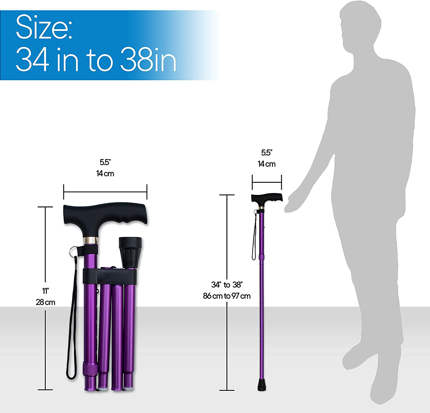 (Lavender) - RMS Folding Cane - Foldable, Adjustable, Lightweight Aluminium Offset Walking Cane - Collapsible Walking Stick with Ergonomic Derby Handle - Ideal Daily Living Aid for Limited Mobility (Lavender) image number 6
