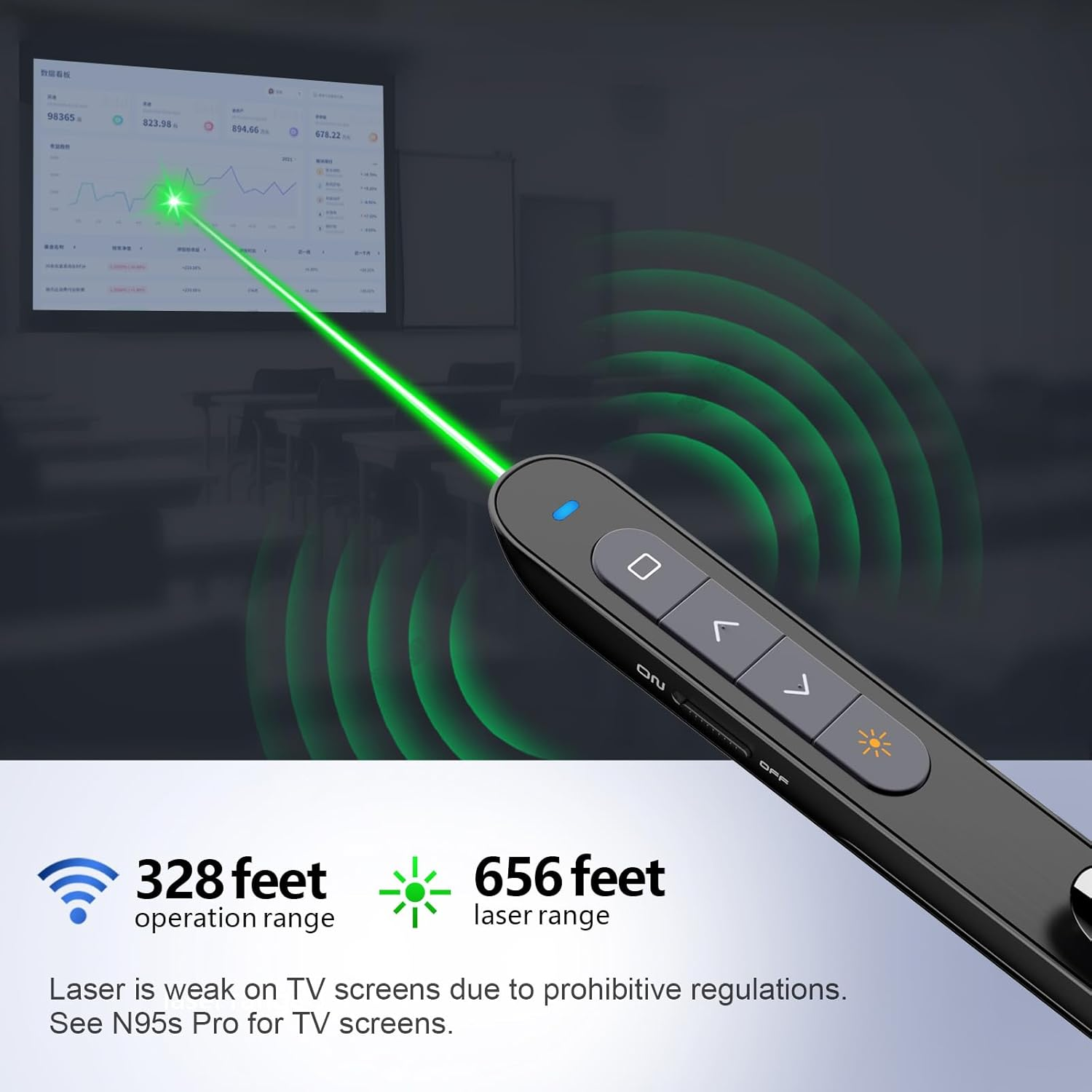 KNORVAY N76GBK Wireless Presenter with Green Light, 360Mah Rechargeable Hyperlink Volume Control USB Powerpoint Clicker Presentation Remote Control Laser Pointer 2.4Ghz image number 5