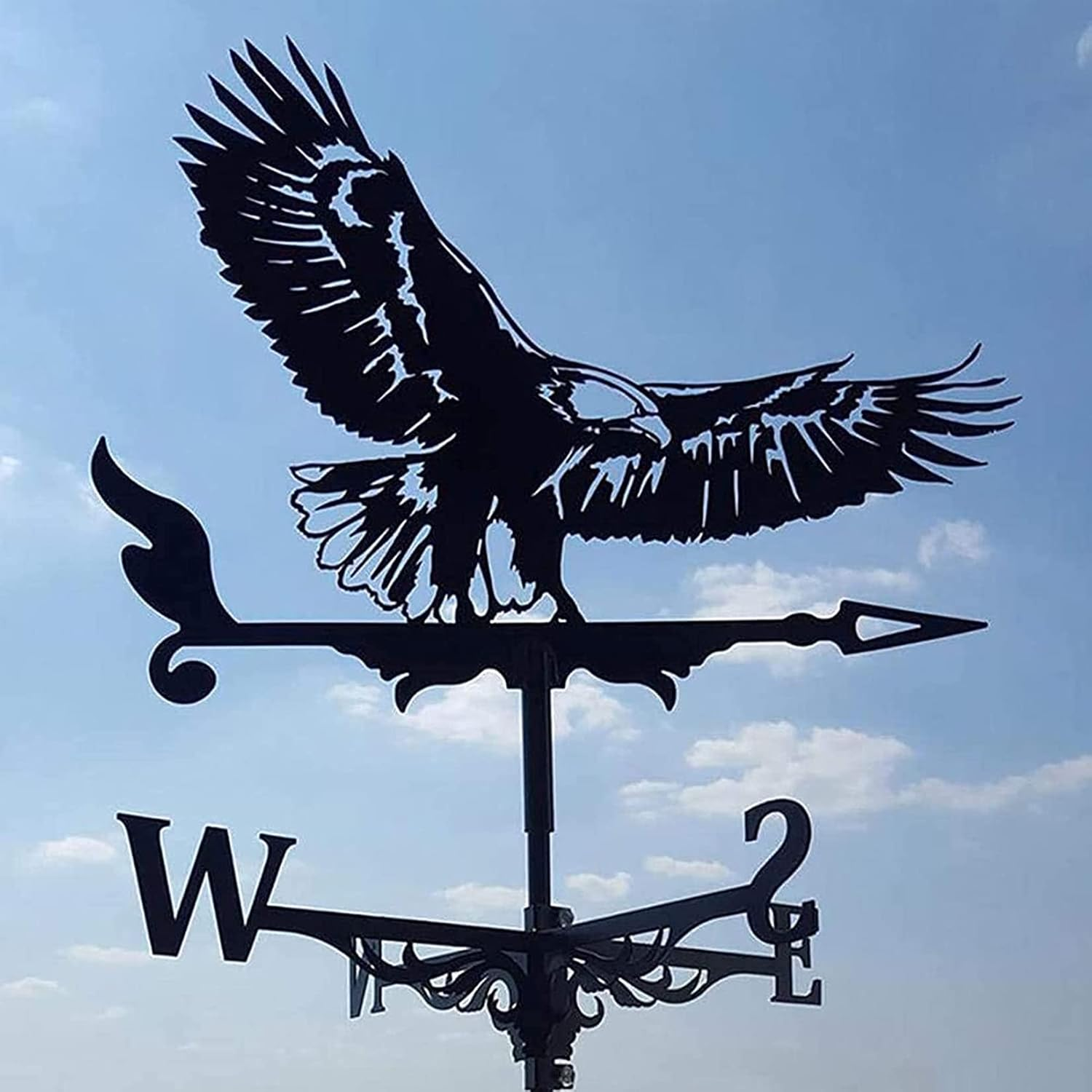 Weather Vane, Cast Iron Wind Vane with Eagle Ornament Weather Vane Indicator Professional Measuring Tool Outdoor for Roofs Weathervane Garden Yard Patio Decor Plug-In,Black image number 3