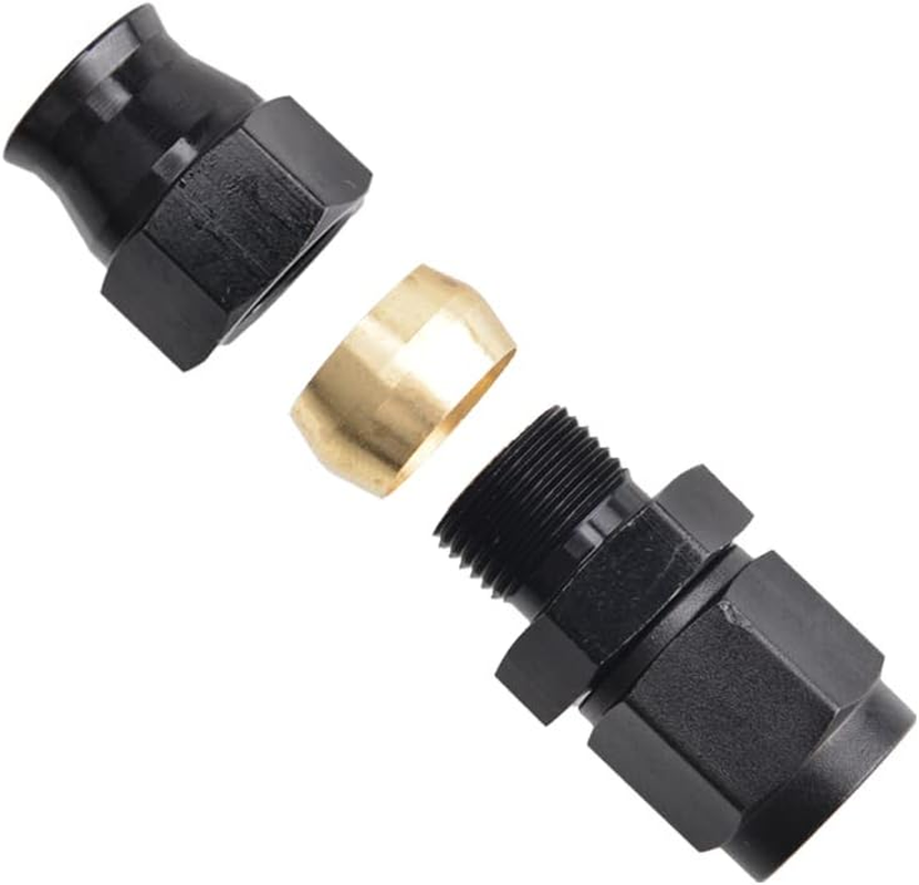 6AN Female Flare to 3/8" Fuel Hardline Tube Fitting Adapter Aluminum Black 2Pcs image number 4