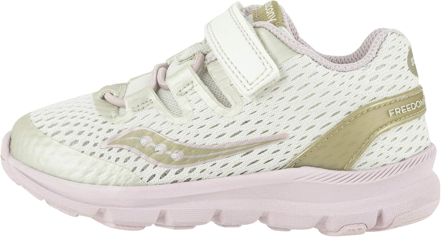 Saucony Girls' Baby Freedom ISO Sneaker, White/Pink/Gold image number 2