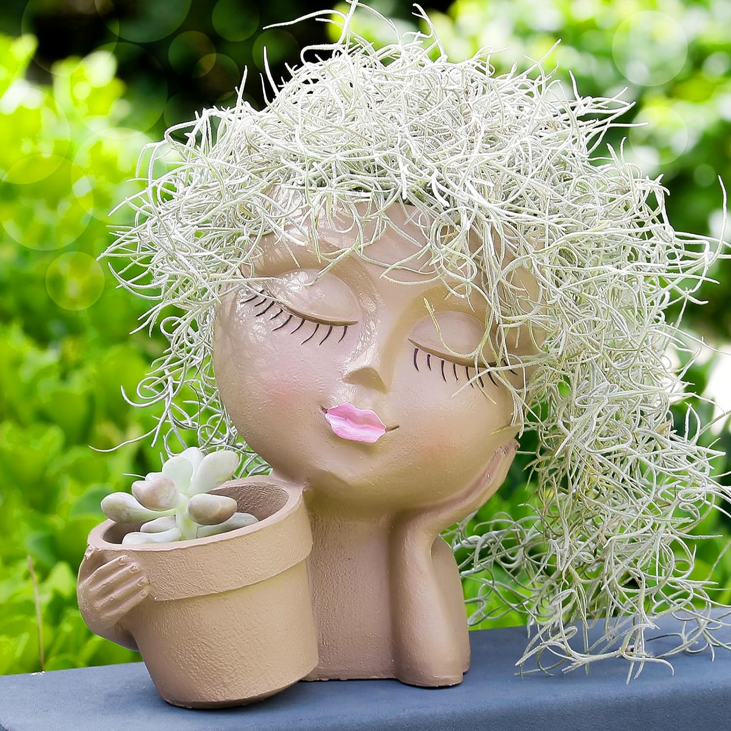 Face Planters Pots Head Planter for Indoor Outdoor Plants - Cute Plant Pots for Flower Succulent with Drainage Hole - Ideal Present Ideas(Khaki Lady)