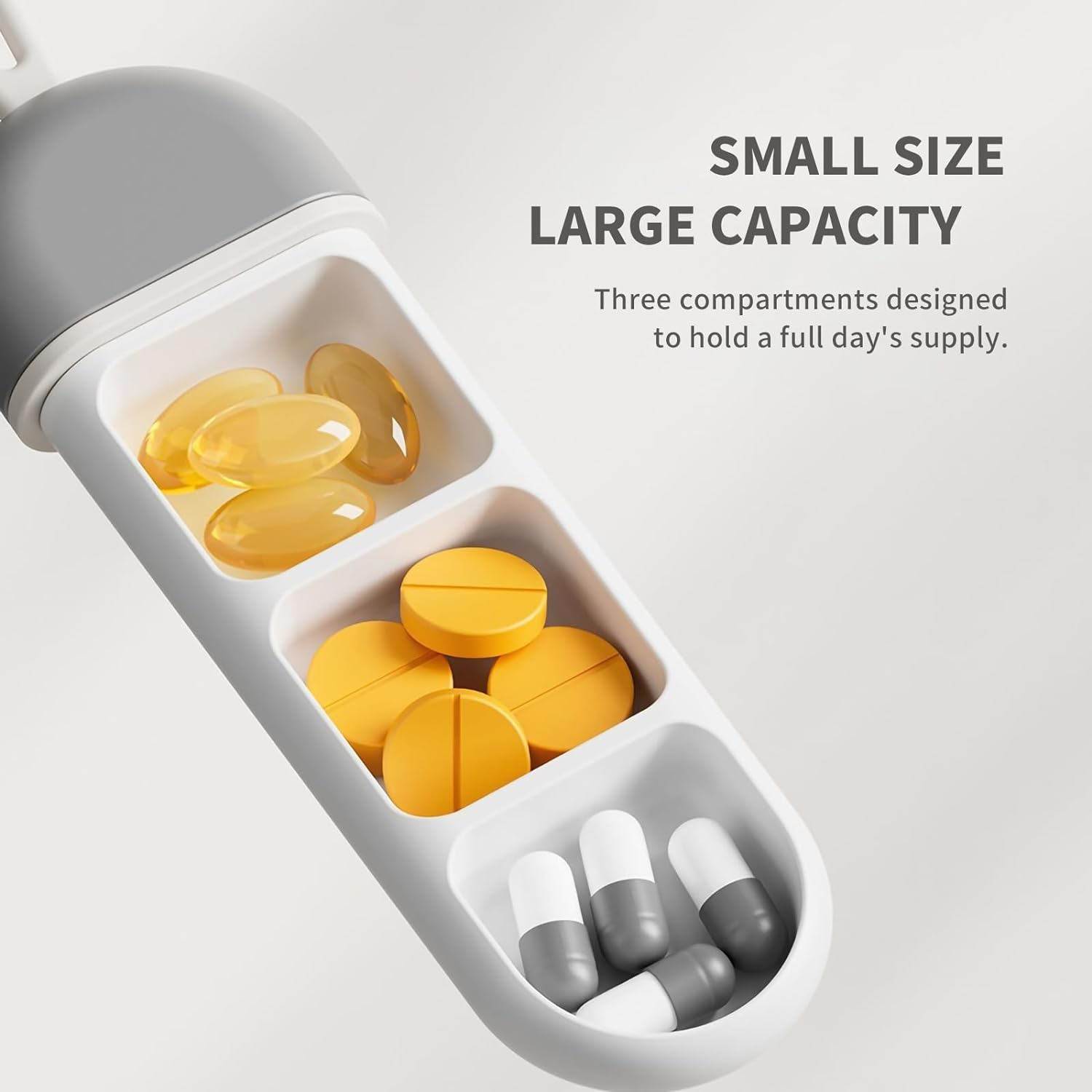 Travel Pill Organiser, 3 Cell Portable Waterproof Pill Box with Silicone Carrying Ring, Mini Pill Box Perfect for Office, Temporary Travel, Easily Put in Wallet. (Orange-White) - Orange-White image number 4