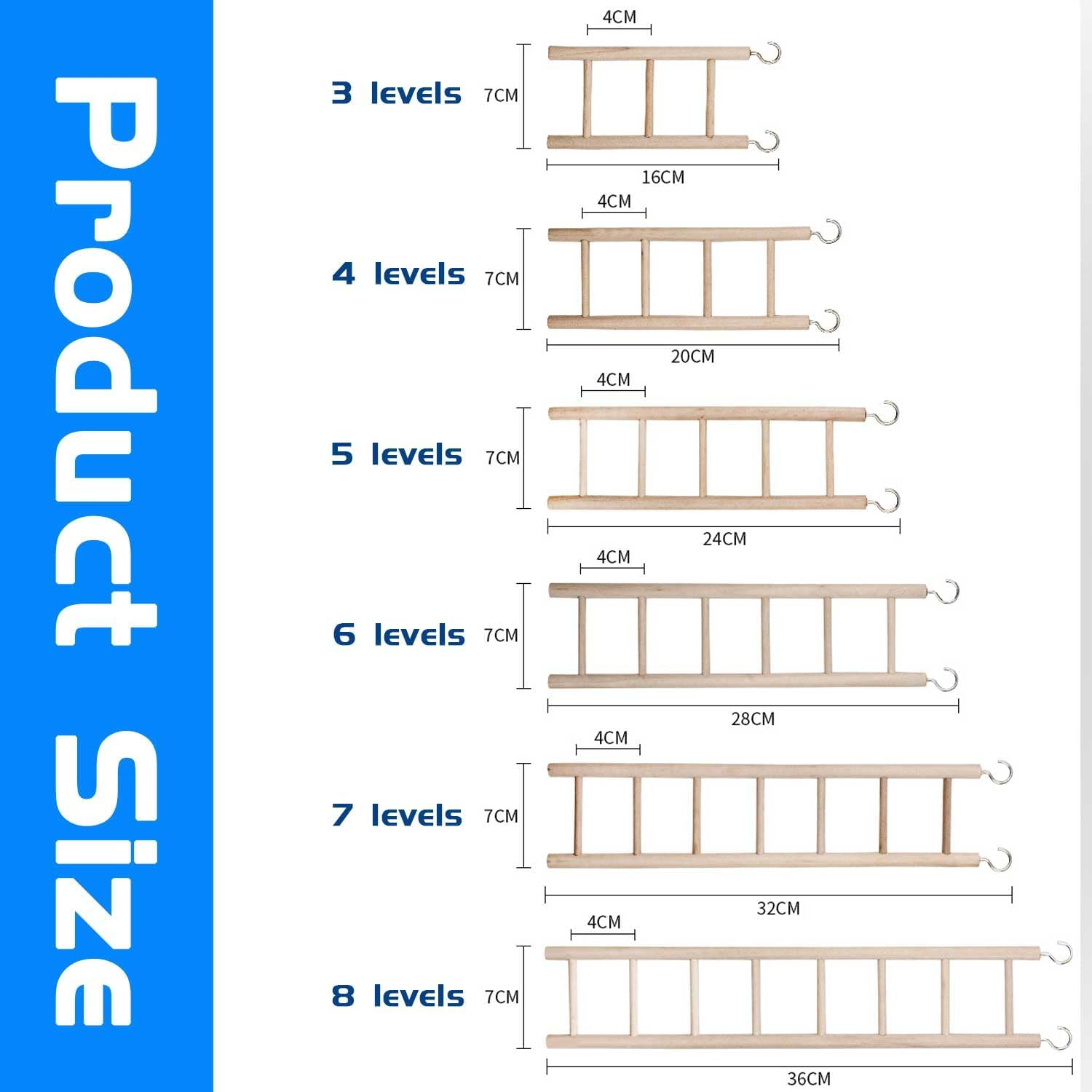 6 PCS Bird Toys Wooden Ladder, 6 Sizes Parakeet Toys Wood Ladder, Natural Wooden Step Ladder Bird Ladder, Bird Climbing Toys Bird Toys for Parakeets, Parrots, Cockatoo and Lovebirds image number 5