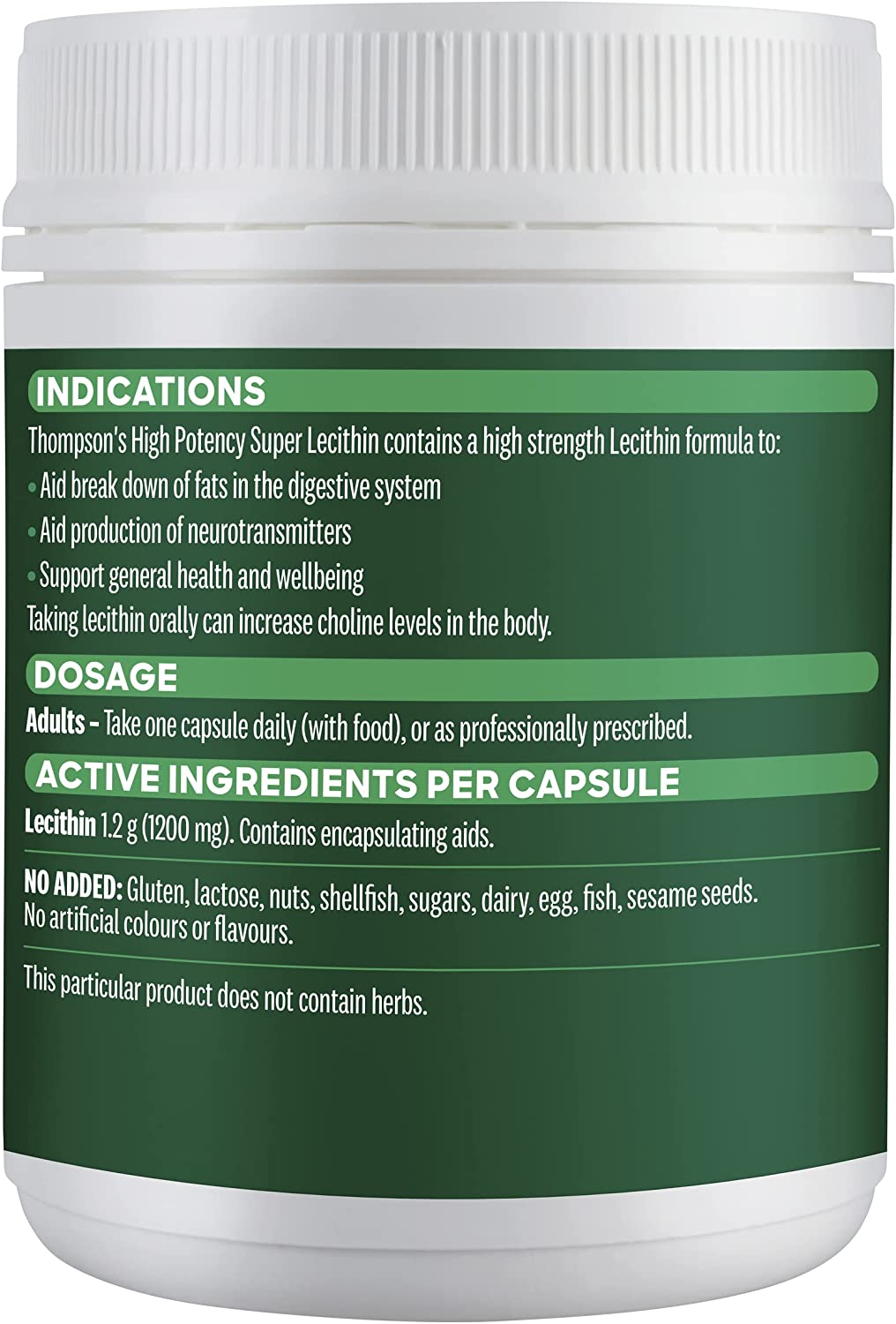 Thompson'S High Potency Super Lecithin Capsules, White, 200 Count image number 2