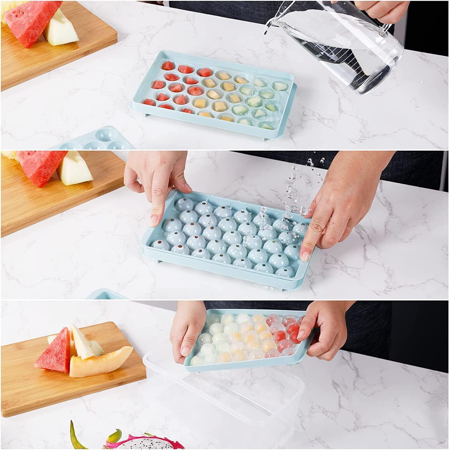 Round Ice Cube Tray Set of 4 Pack,Mini Ice Ball Maker Mold for Freezer,Reusable Ice Cube Molds for Cocktail Whiskey Tea & Coffee with 1 Ice Scoop(Blue+Pink) image number 5