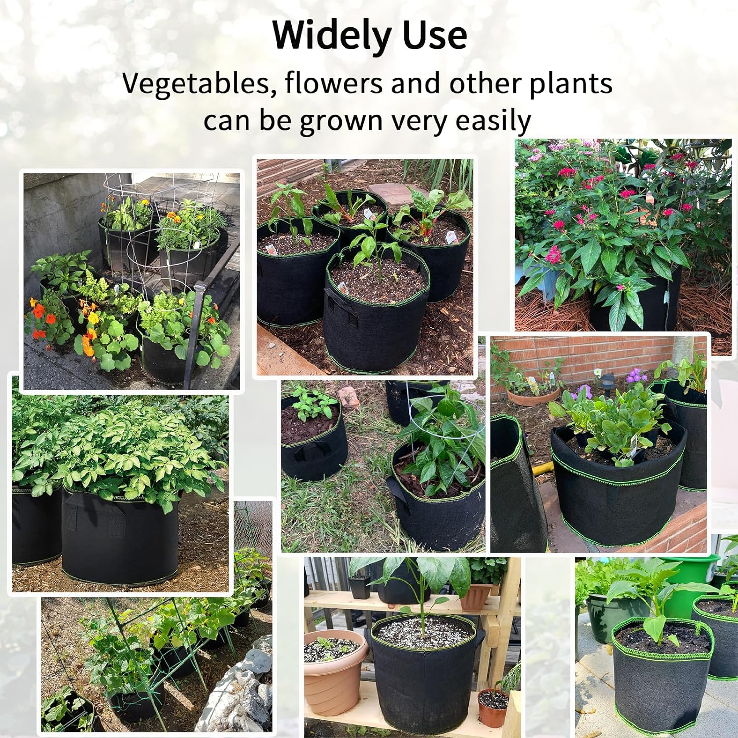 5-Pack Plant Grow Bags, Heavy Duty Nonwoven Aeration Fabric Pots, Reusable Garden Planter Pots for Vegetables, Flowers, Plants (12 Gallon) image number 5