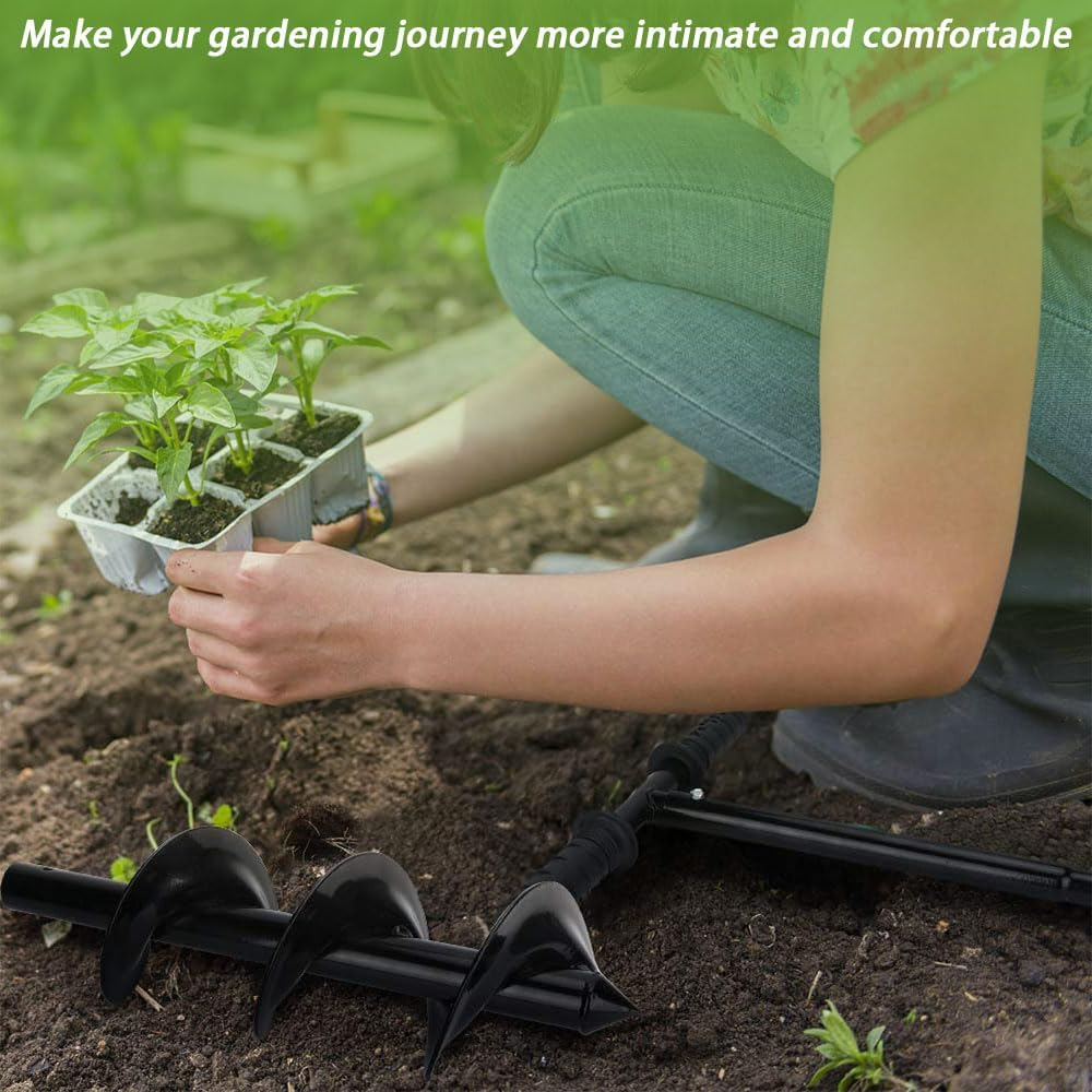 Garden Auger Drill Bit Set, Post Hole Digger, Hand Auger Drill with Non-Slip Handle, Auger Spiral Drill Rapid Planter Fence Post Auger for Planting Trees, Deep Cultivating, Seedlings, 10 X 60Cm image number 2