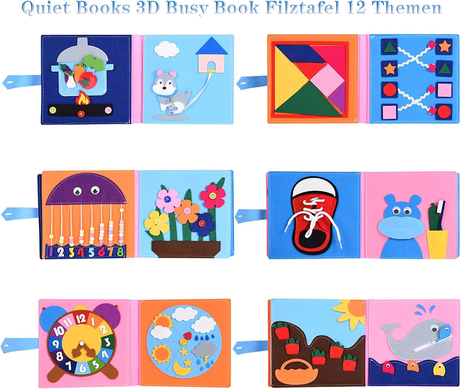 Quiet Book, Kidsmontessori Busy Book for Toddlers Kids 1 2 3 4 to Develop Learning Basic Skills Preschool Learning Activities Educational Sensory Travel Toys, Soft Fabric Quiet Books for Children image number 6