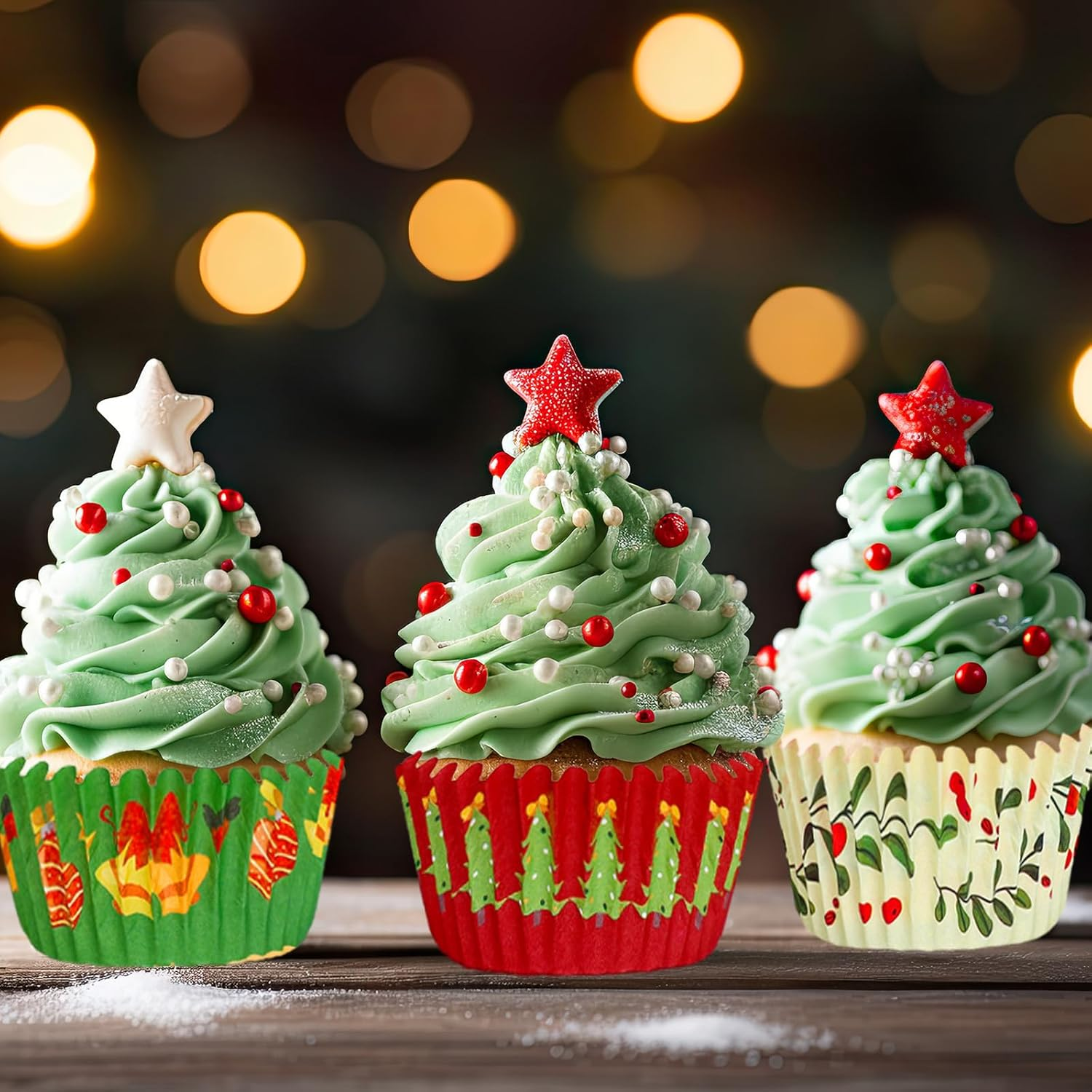 Whaline 600Pcs Christmas Coffee Drink Cupcake Liners Hot Cocoa Cupcake Wrappers Snowman Latte Coffee Lover Baking Cups Holders Sweet Holiday Muffin Liners for Xmas Holiday Birthday Party Supplies