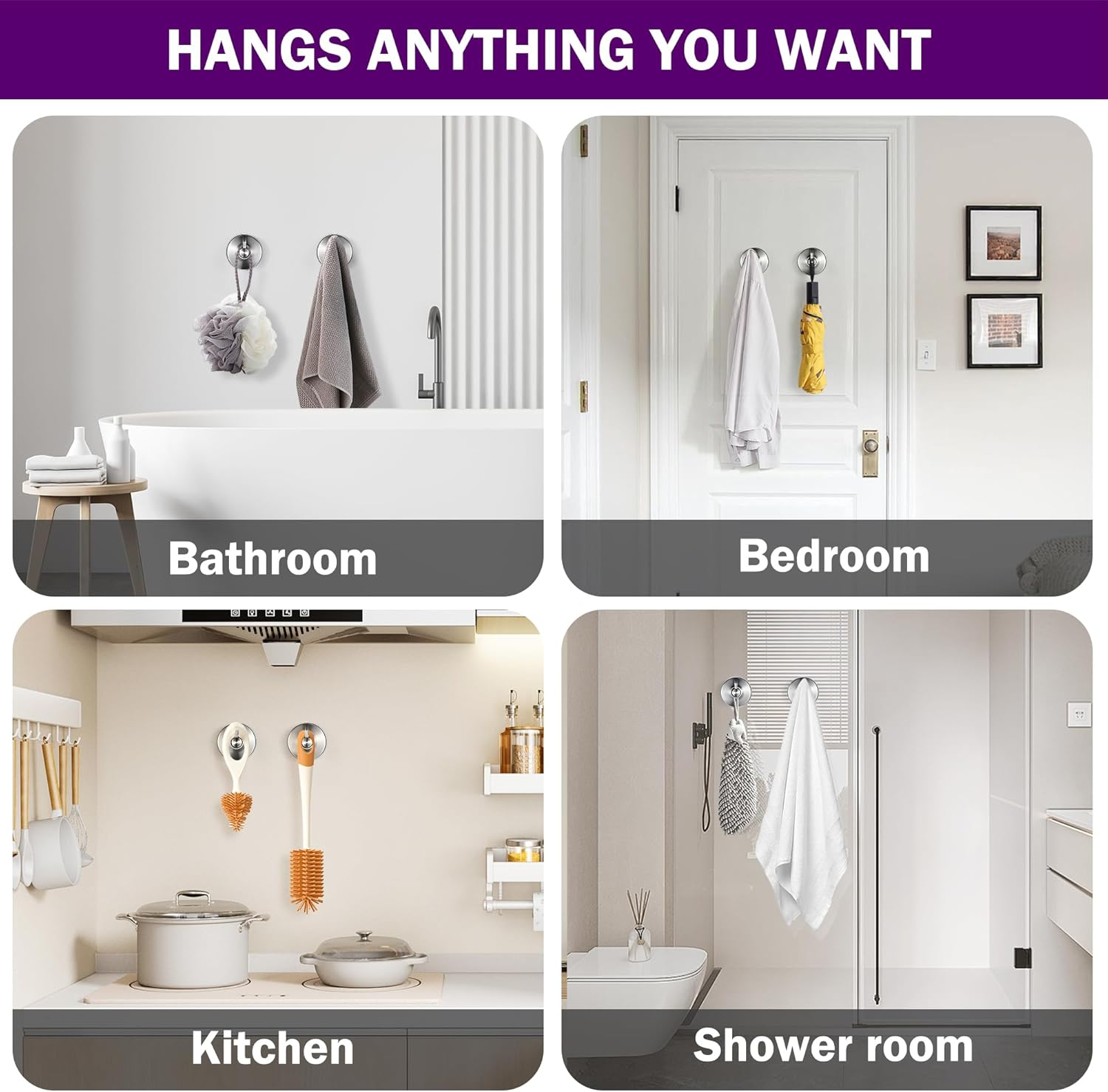 JOMOLA Suction Shower Hooks, No-Drill Bath & Spa Accessory, Brushed Steel Waterproof Wall Mount for Towels, Robes - Rustproof Strong Hold for Caravan, Gym, Home (2-Pack) image number 5