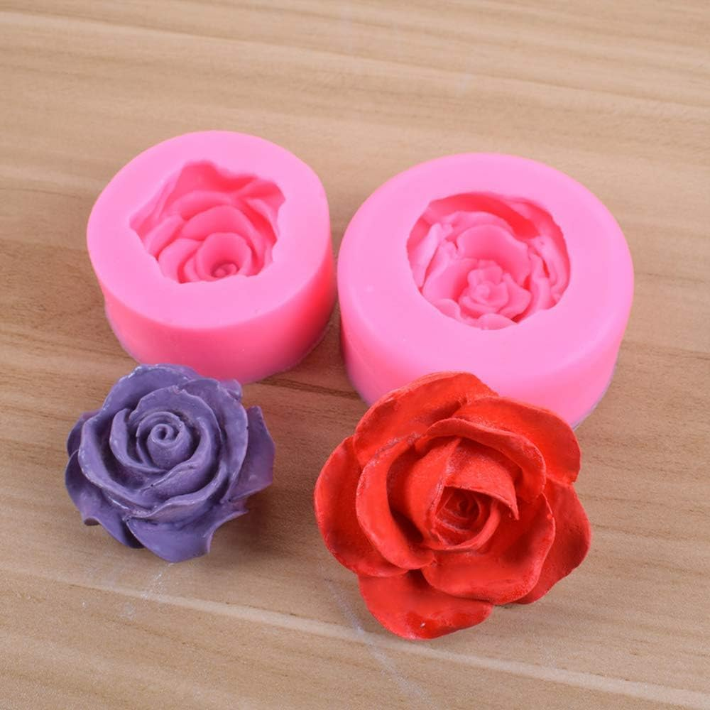 2 Pcs Bloom 3D Rose Flower Fondant Silicone Molds for Chocolate Cake Soap Candy Pastry Candle Dessert (2 Size) image number 5
