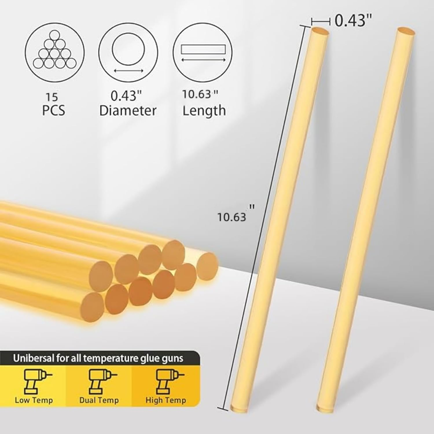 15Pcs Hot Glue Sticks, 270 X11Mm Yellow Eva Hot Melt Glue Sticks Adhesive General Repair Tool for DIY Home Office Projects Car Dent Repair Craft Audio Art