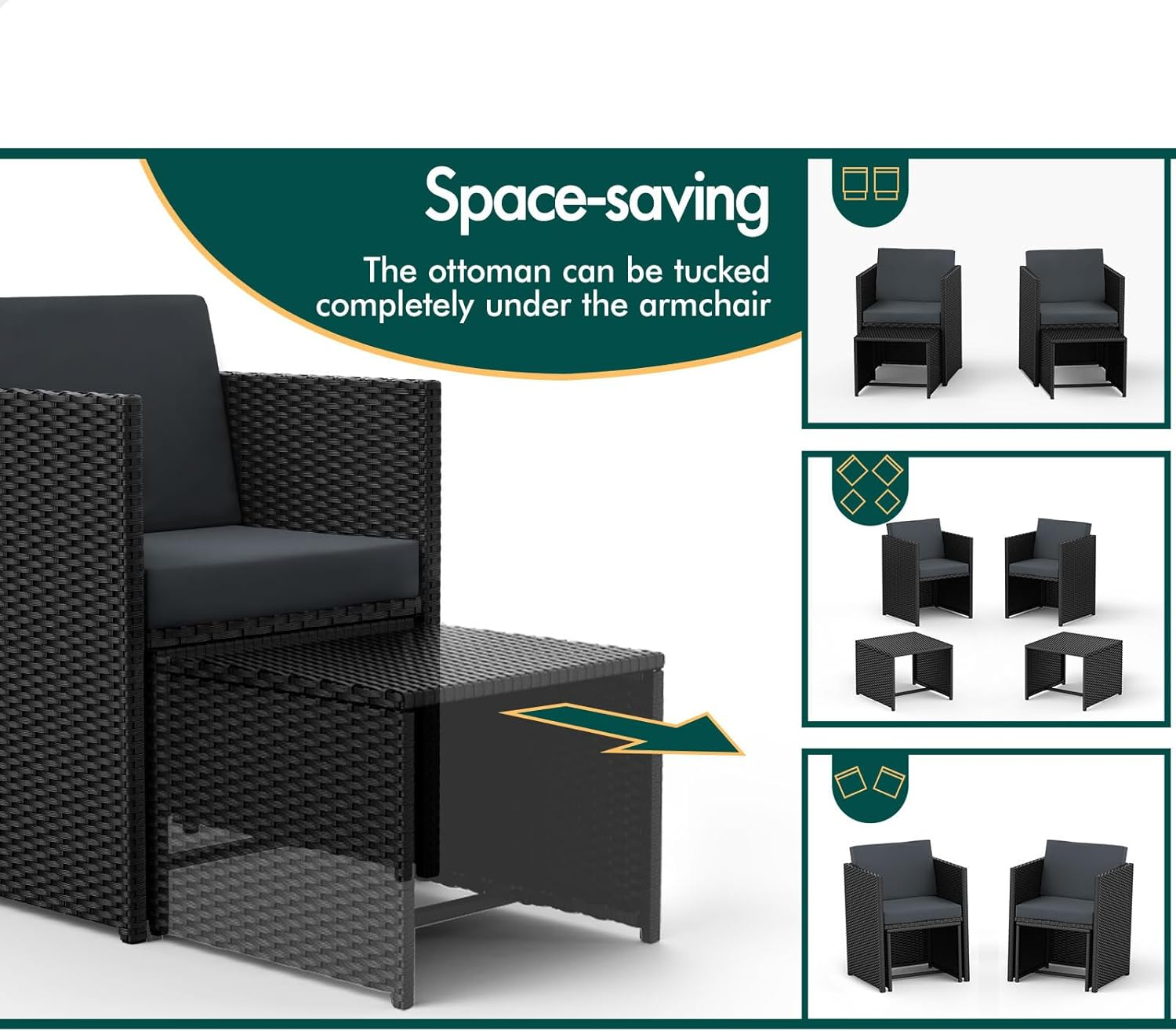 ALFORDSON 9Pcs Outdoor Dining Set Patio Furniture Garden Armchair, PE Wicker Rattan Lounge Chair and Glass Top Table with Steel Frame & Cushions, Uv-Resistant Conversation Sofa Set with Storage Cover image number 4